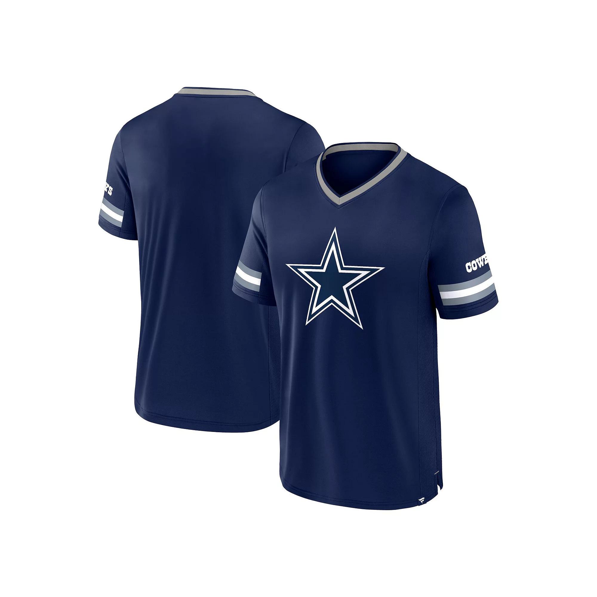Men's Fanatics Navy Dallas Cowboys Stripe Stacking V-Neck T-Shirt, Size: Medium, Blue Product Image