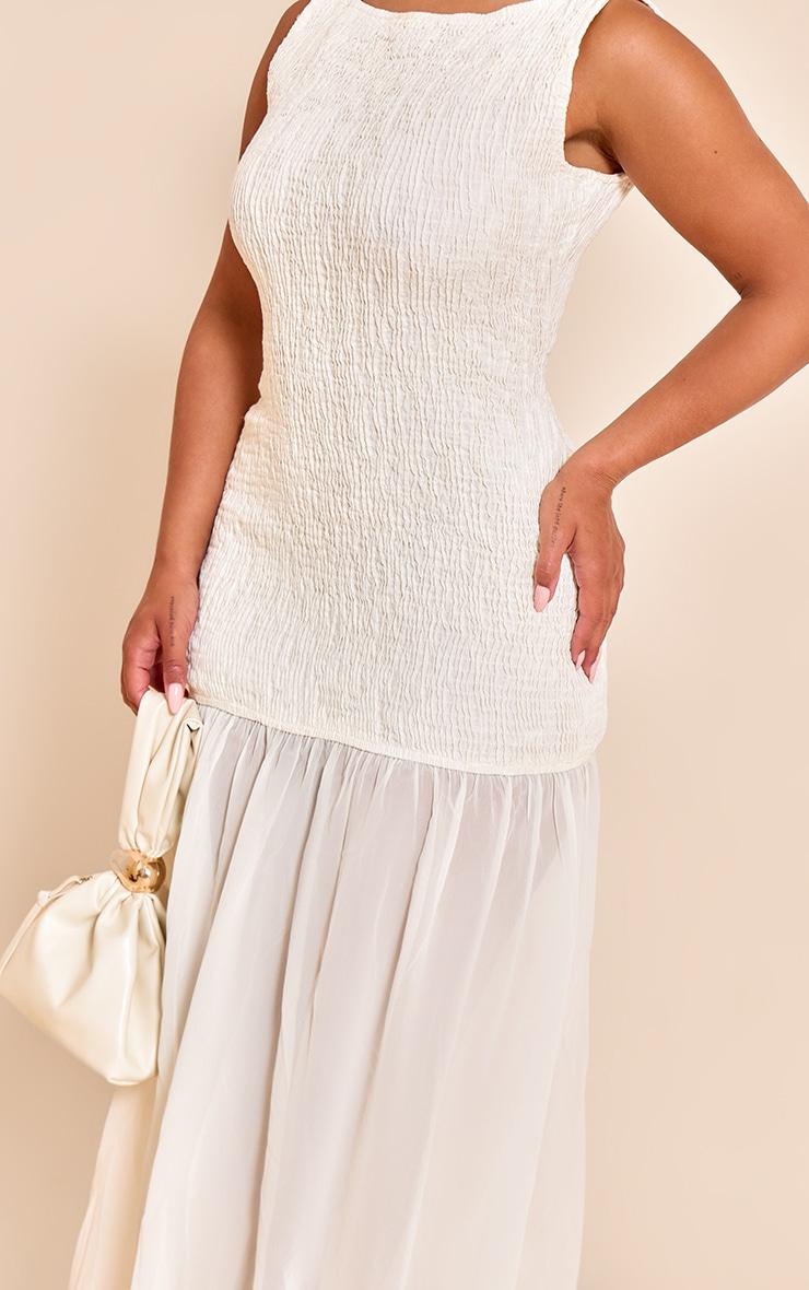 Shape Cream Shirred Scoop Back Contrast Dropped Hem Maxi Dress Product Image