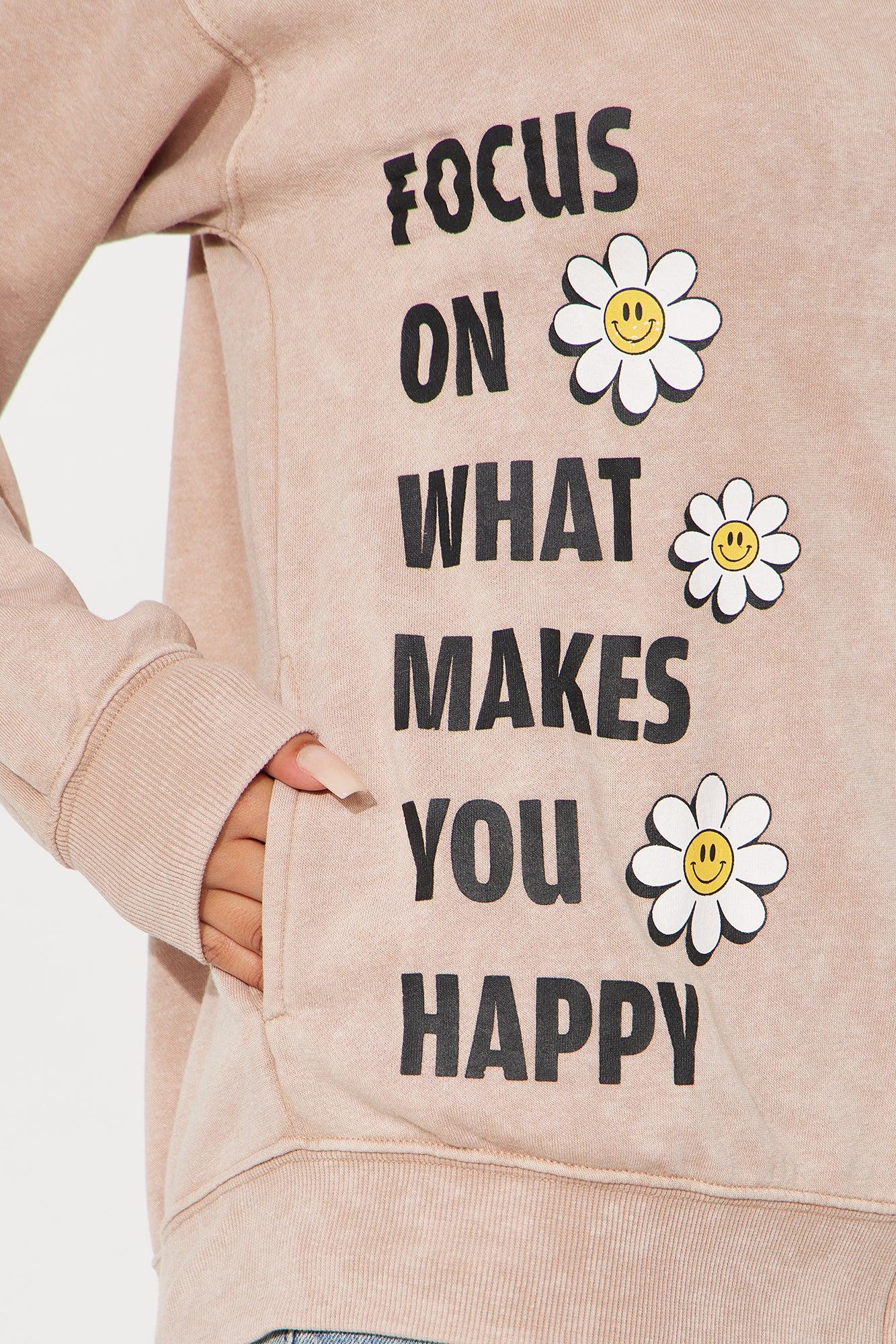 Focus On Happiness Zip Up Hoodie - Taupe Female Product Image