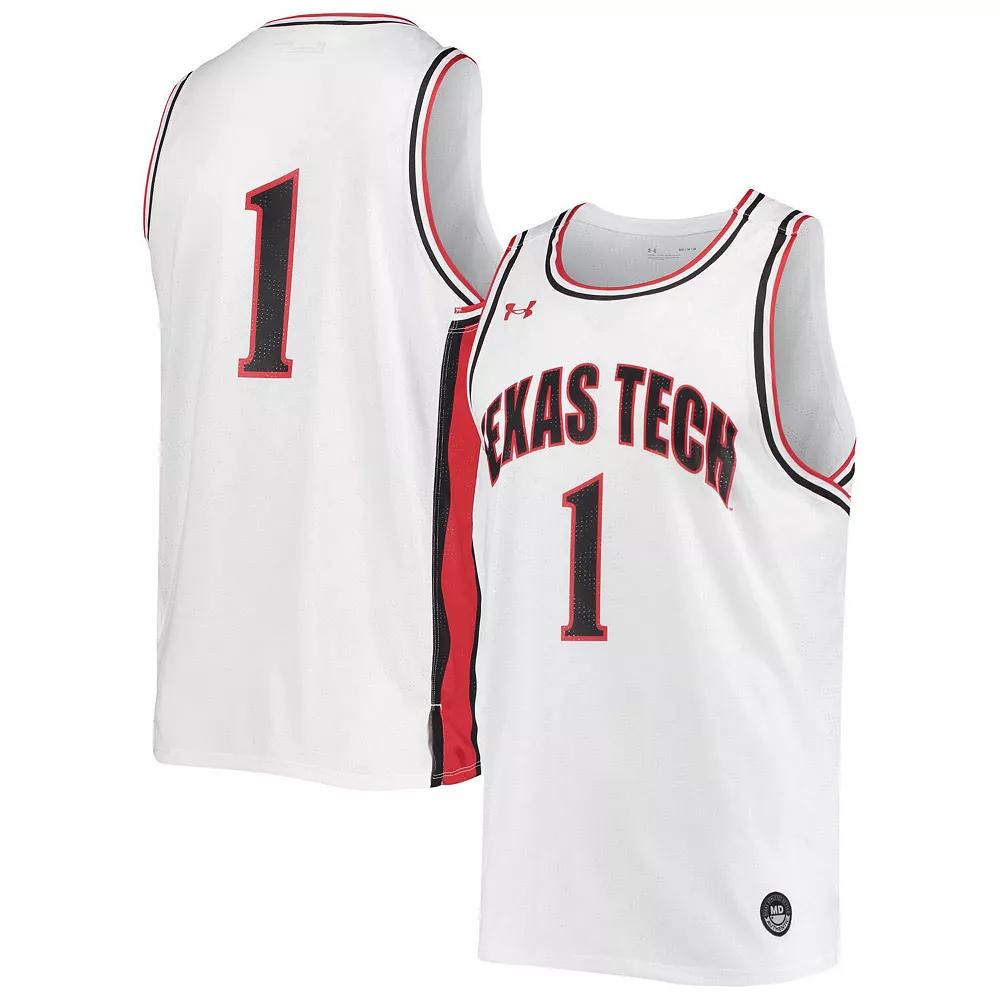 Men's Under Armour #1 White Texas Tech Red Raiders Replica Basketball Jersey, Size: Medium Product Image