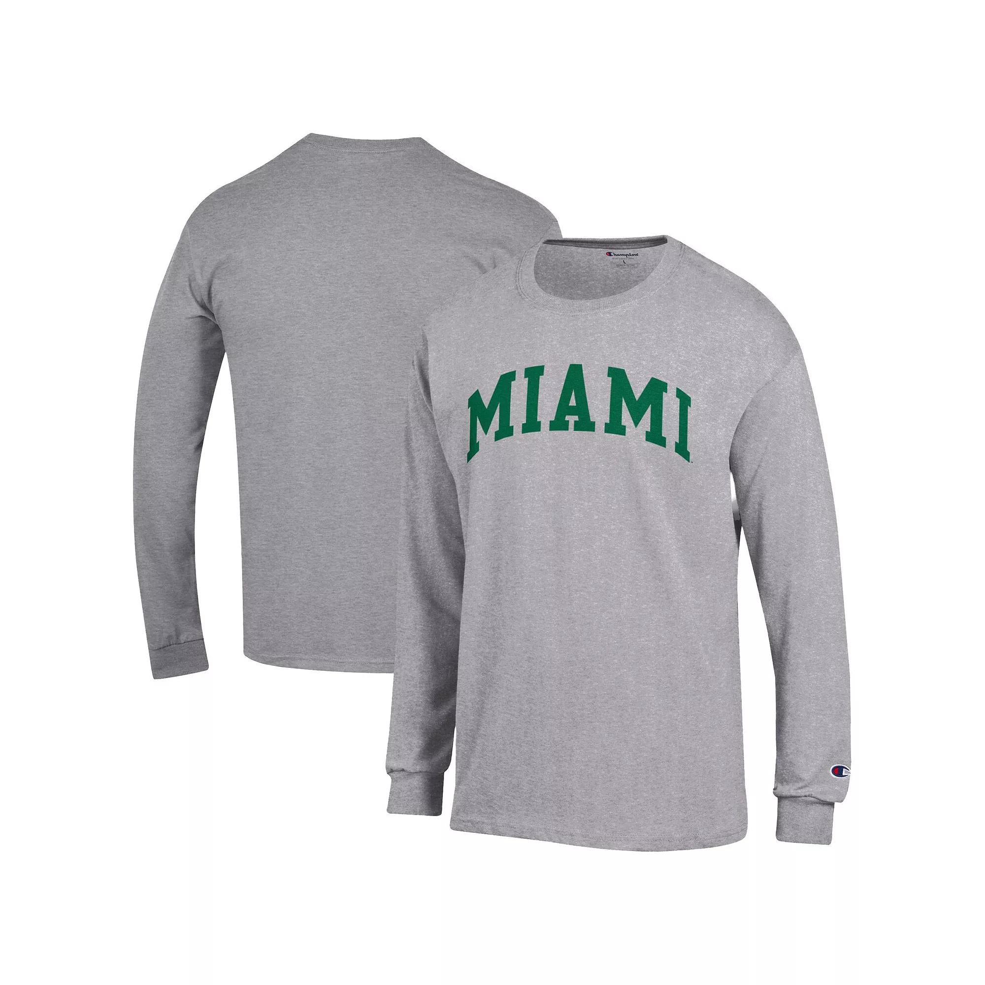 Men's Champion  Heather Gray Miami Hurricanes Basic Arch Long Sleeve T-Shirt, Size: Medium, Grey Product Image