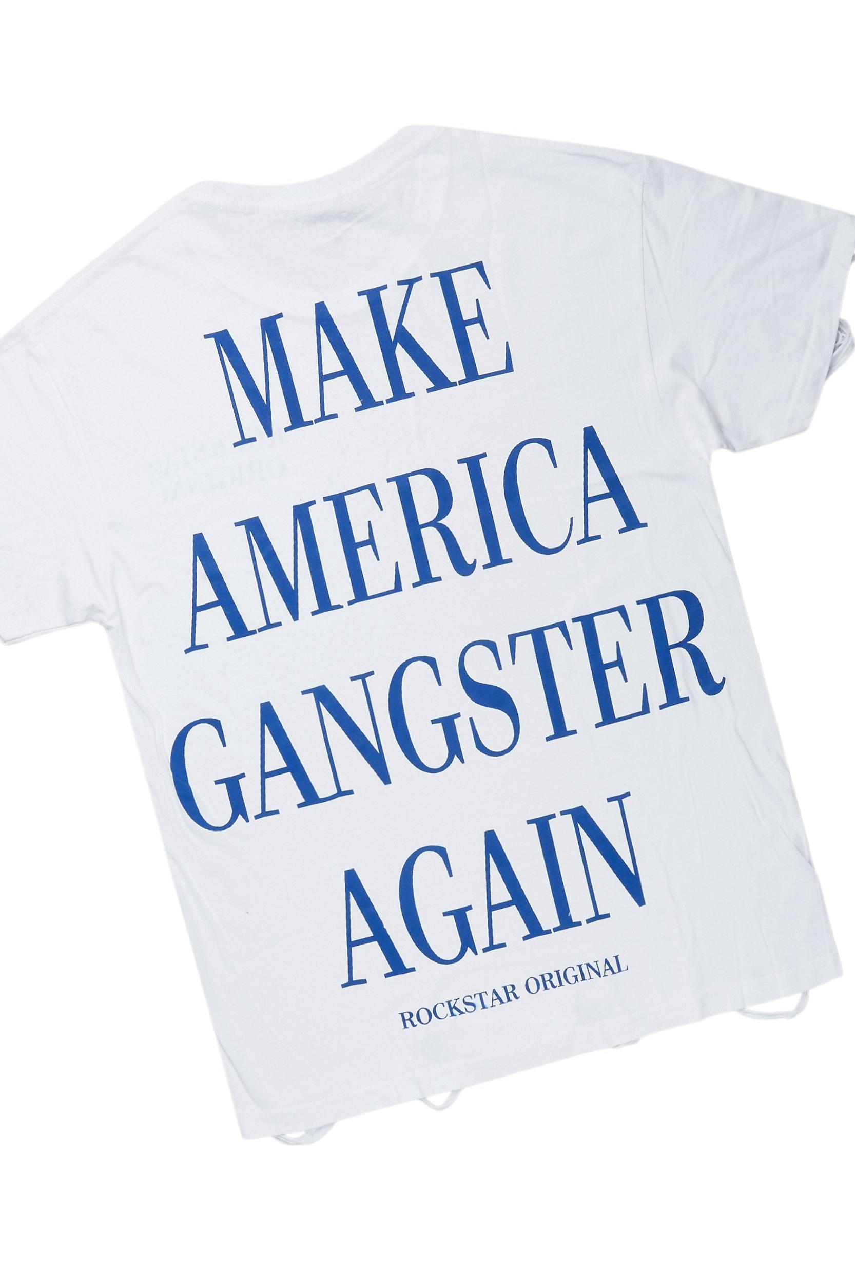 Drako White/Blue Oversized Graphic T-Shirt/Dag Stacked Flare Jean Set Male Product Image