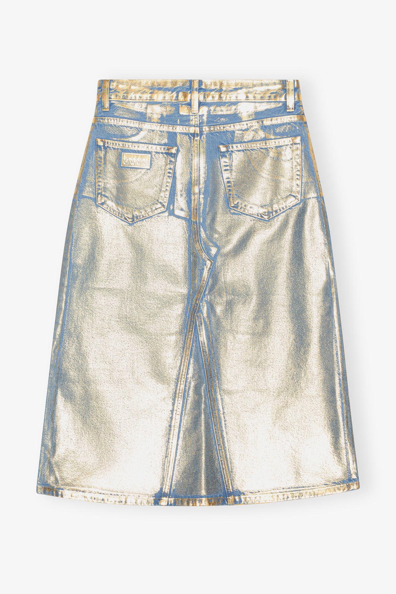 Gold Denim Midi Skirt Product Image