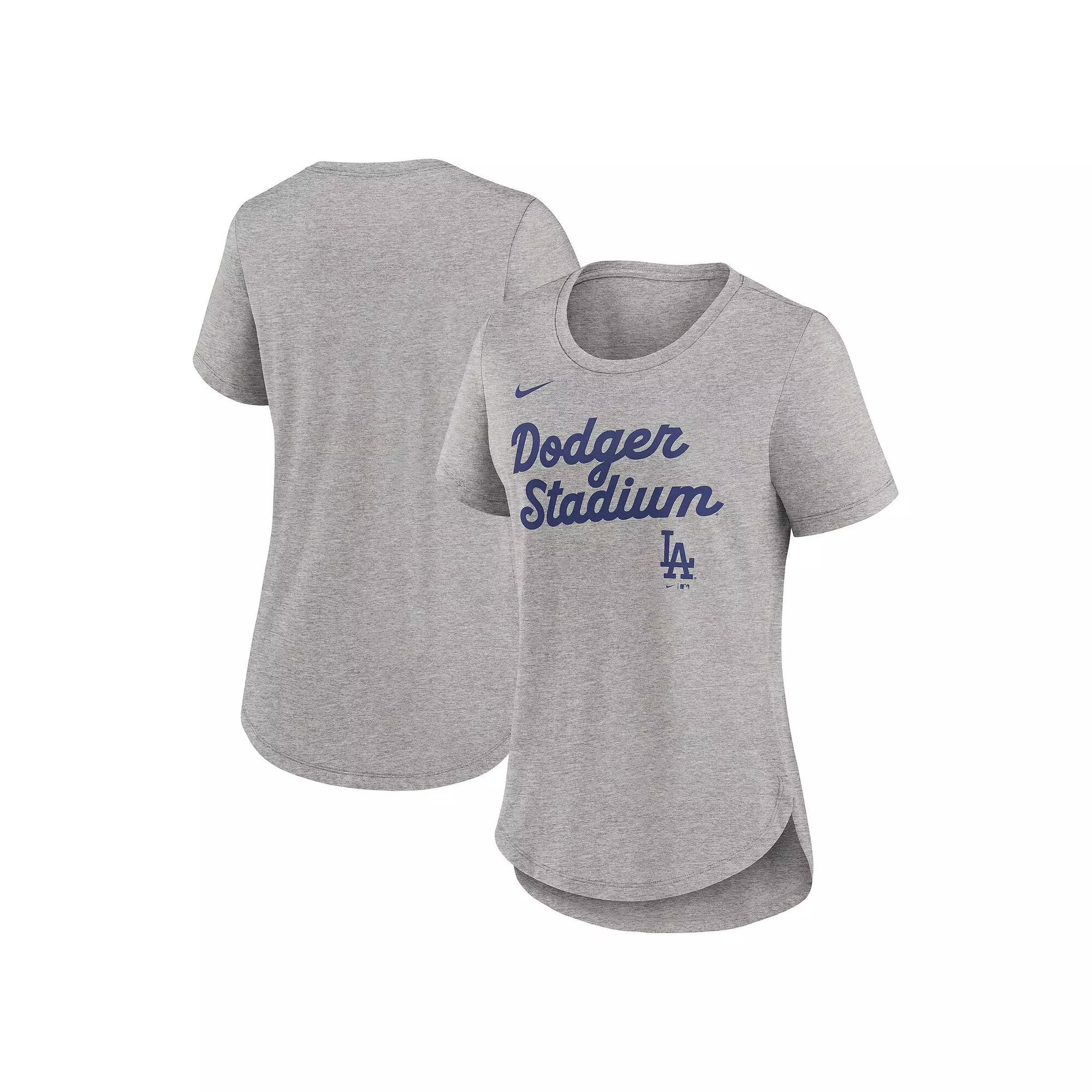 Women's Nike Heather Gray Los Angeles Dodgers Script Tri-Blend T-Shirt,  Product Image
