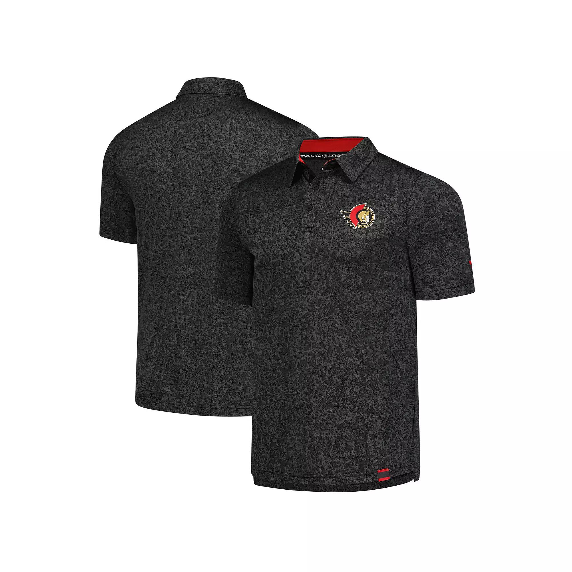 Men's Fanatics  Black Calgary Flames Jacquard Polo, Size: XL, Flm Black Product Image