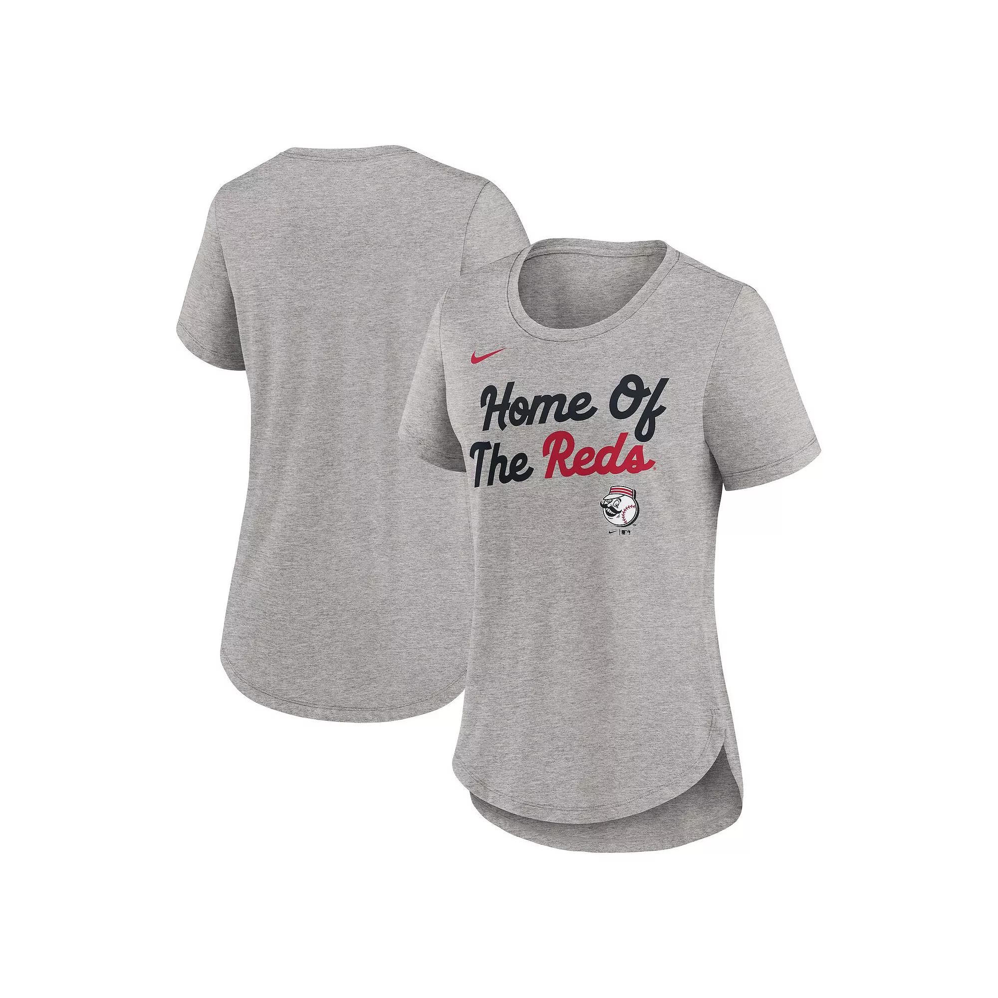 Women's Nike Heather Gray Cincinnati Reds Script Tri-Blend T-Shirt, Size: XL, Red Grey Product Image
