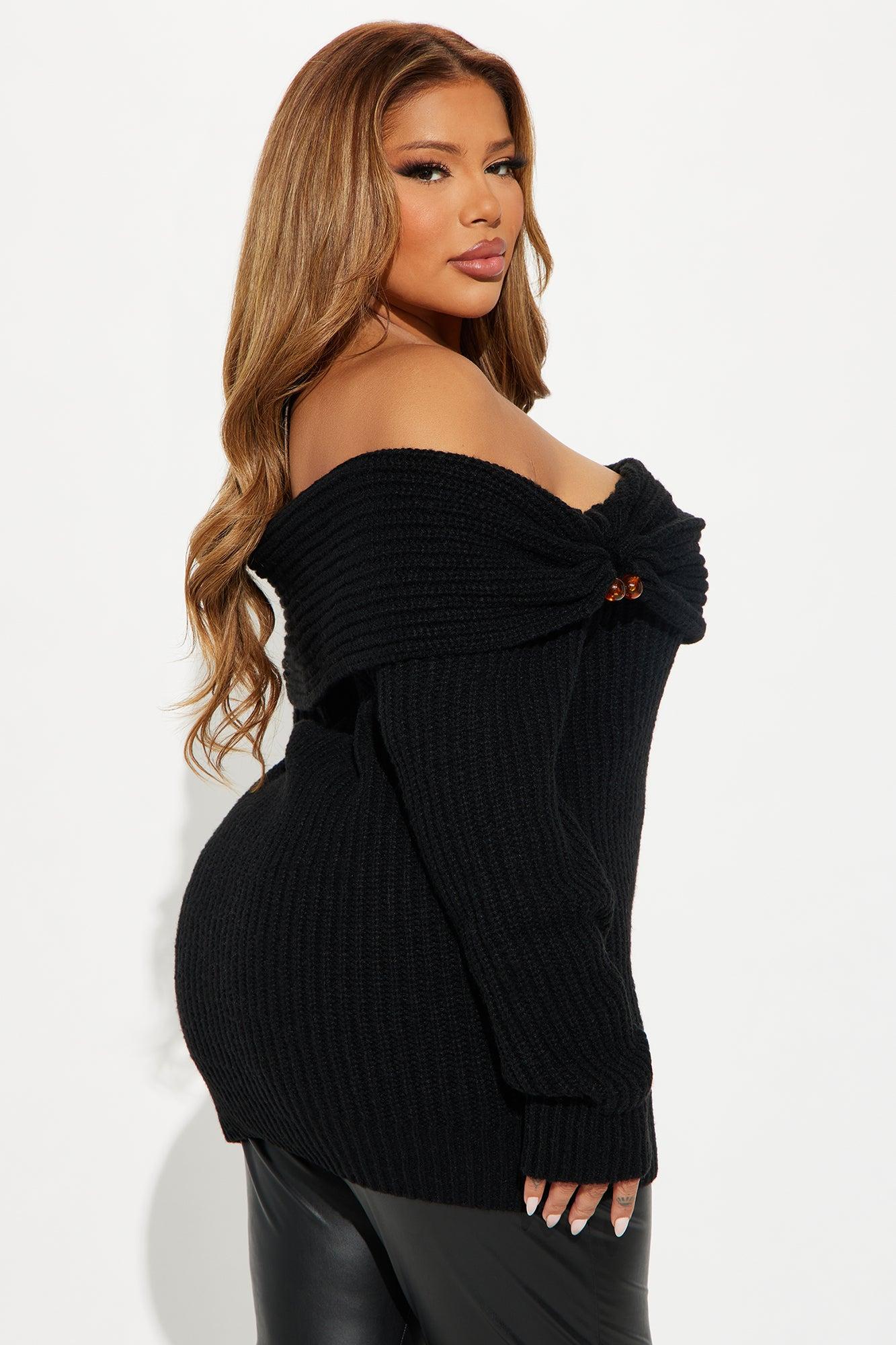 Places To Be Off Shoulder Sweater - Black Product Image