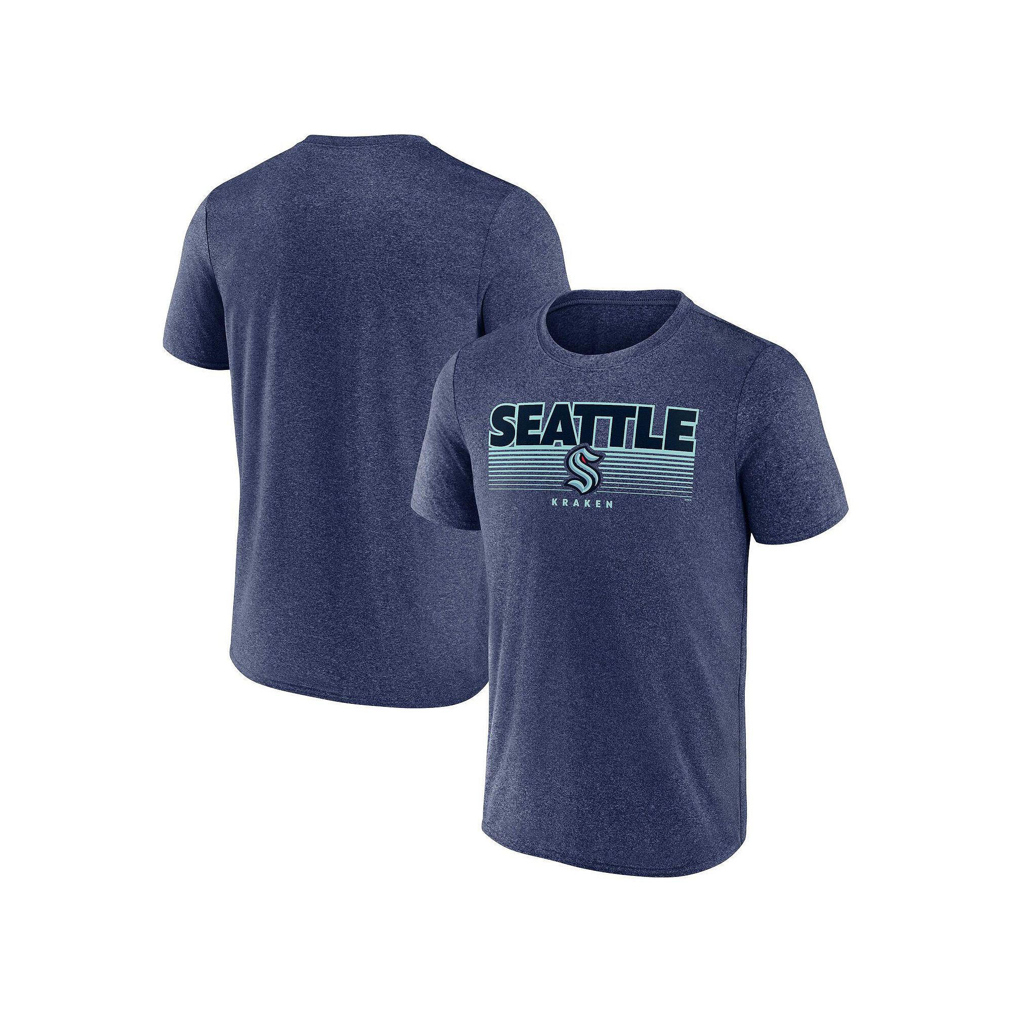 Men's Fanatics Branded Heathered Deep Sea Blue Seattle Kraken Prodigy Performance T-Shirt,  Product Image