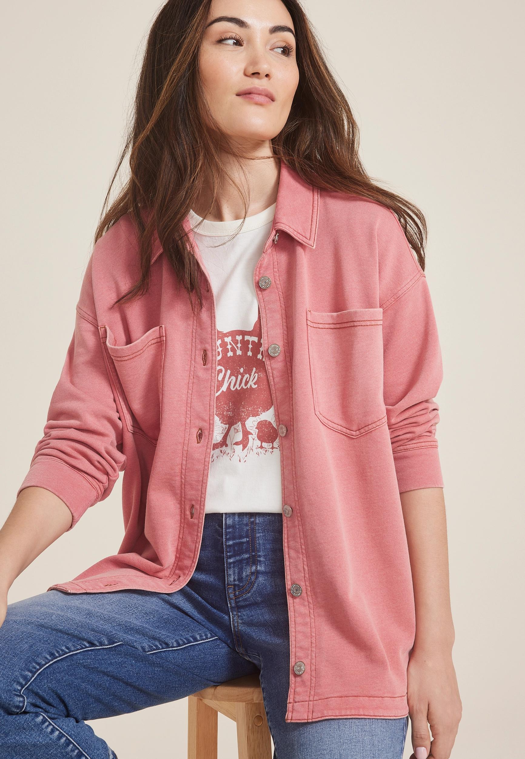 Washed Knit Denim Shacket Product Image