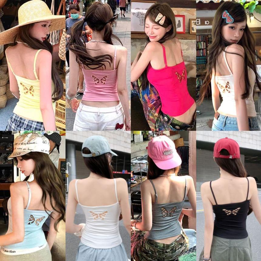 Square Neck Butterfly Cut Out Plain Crop Camisole Top Product Image