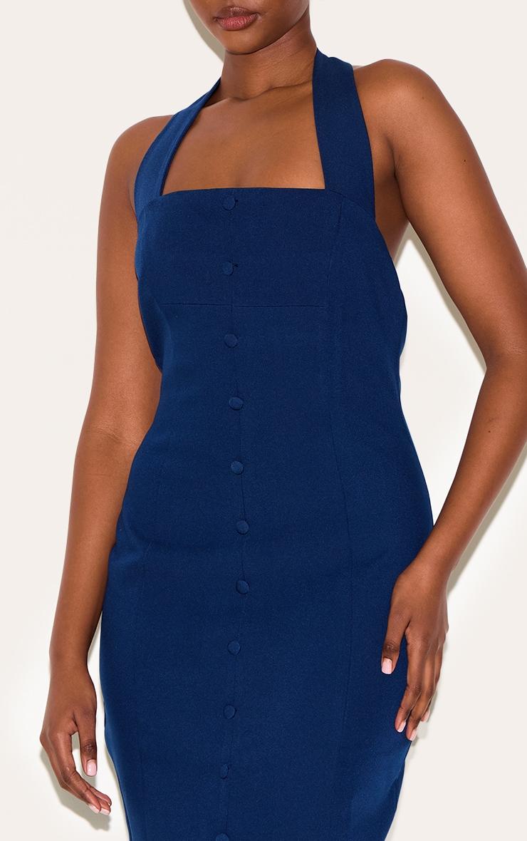 Navy Woven Halter Button Maxi Dress Product Image