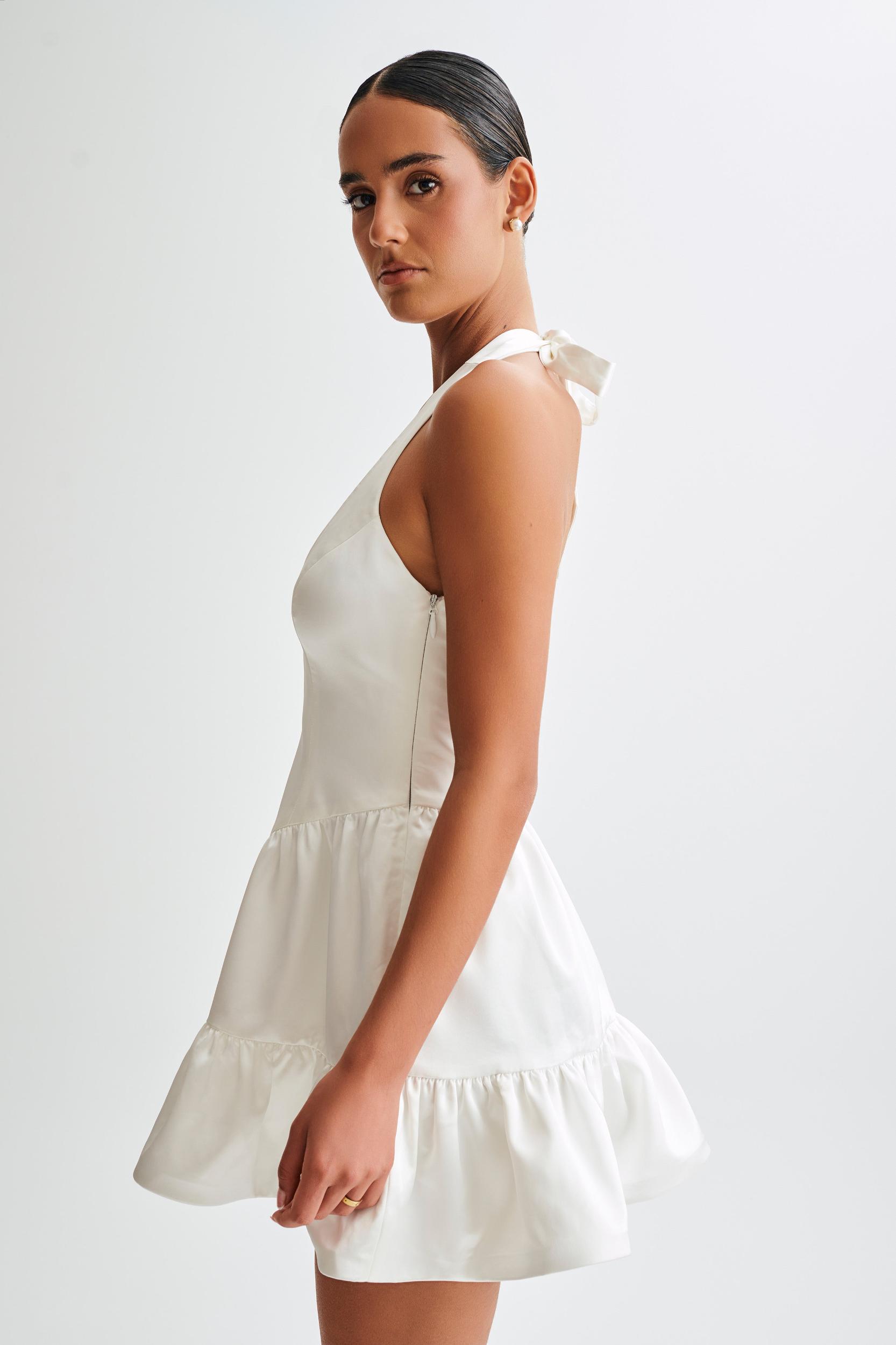 Holly Satin Structured Halter Mini Dress - White Product Image