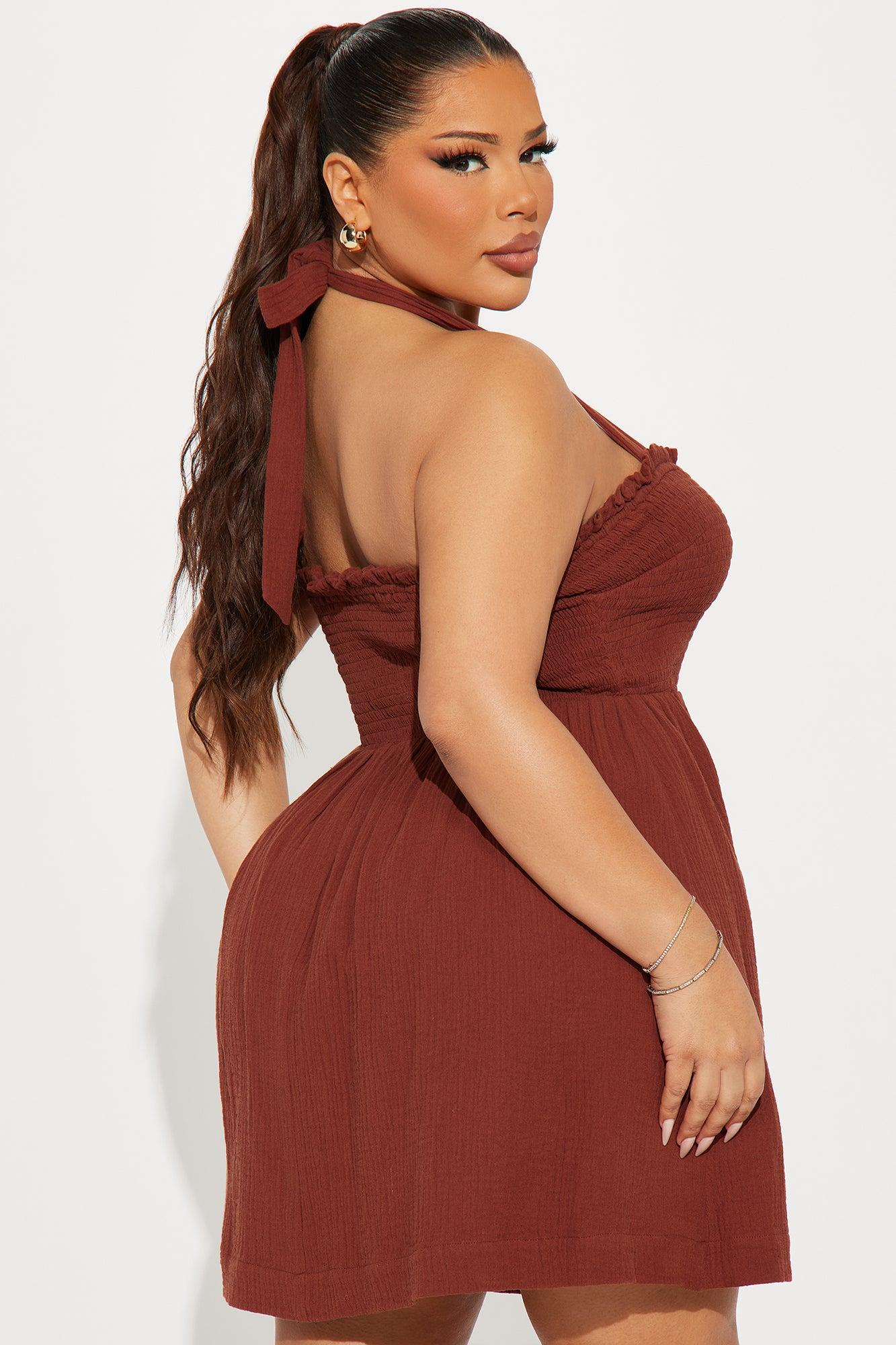 Mindy Smocked Mini Dress - Brown Product Image