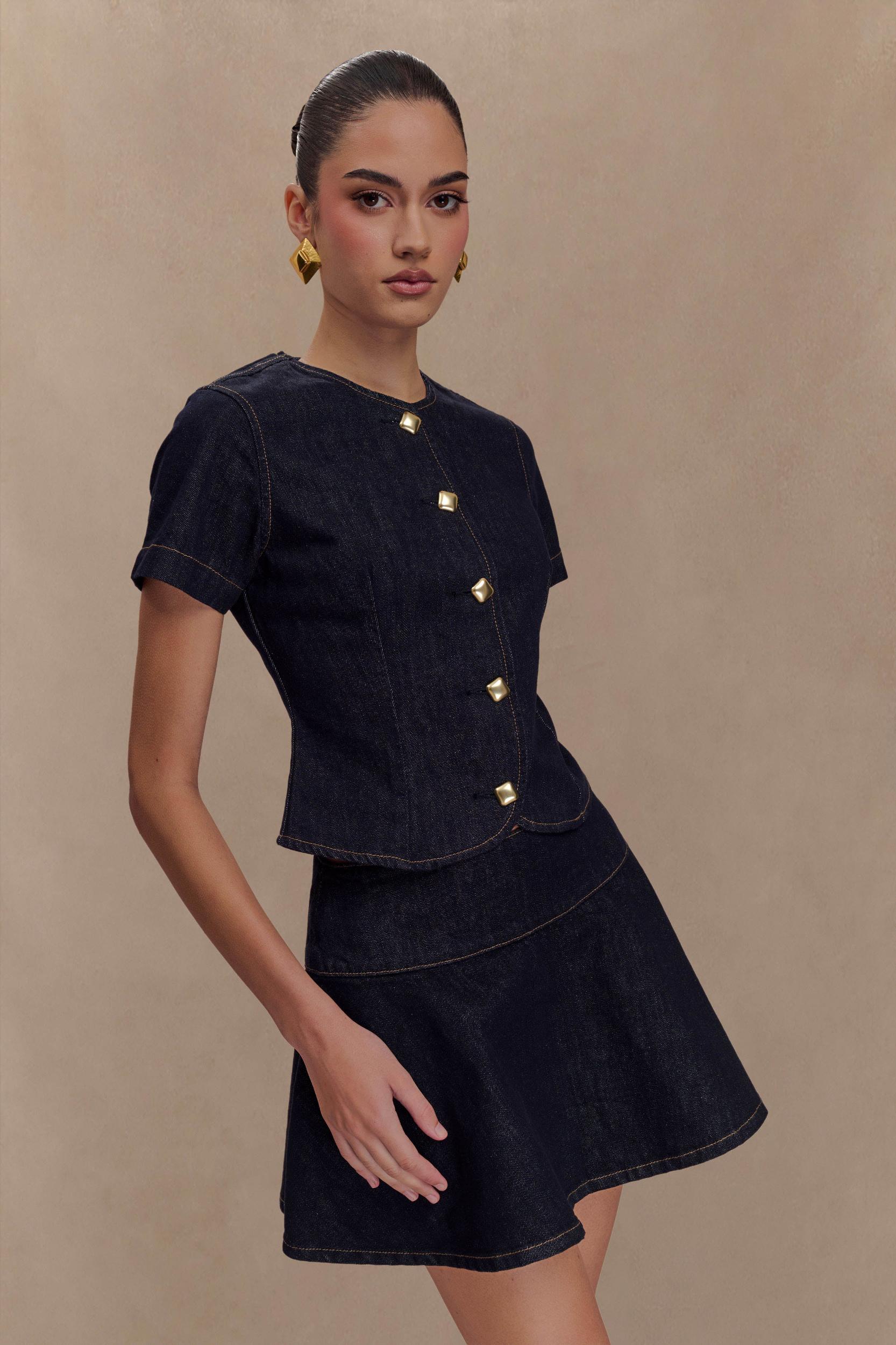 Arista Denim Mini Skirt - Washed Indigo Blue Product Image