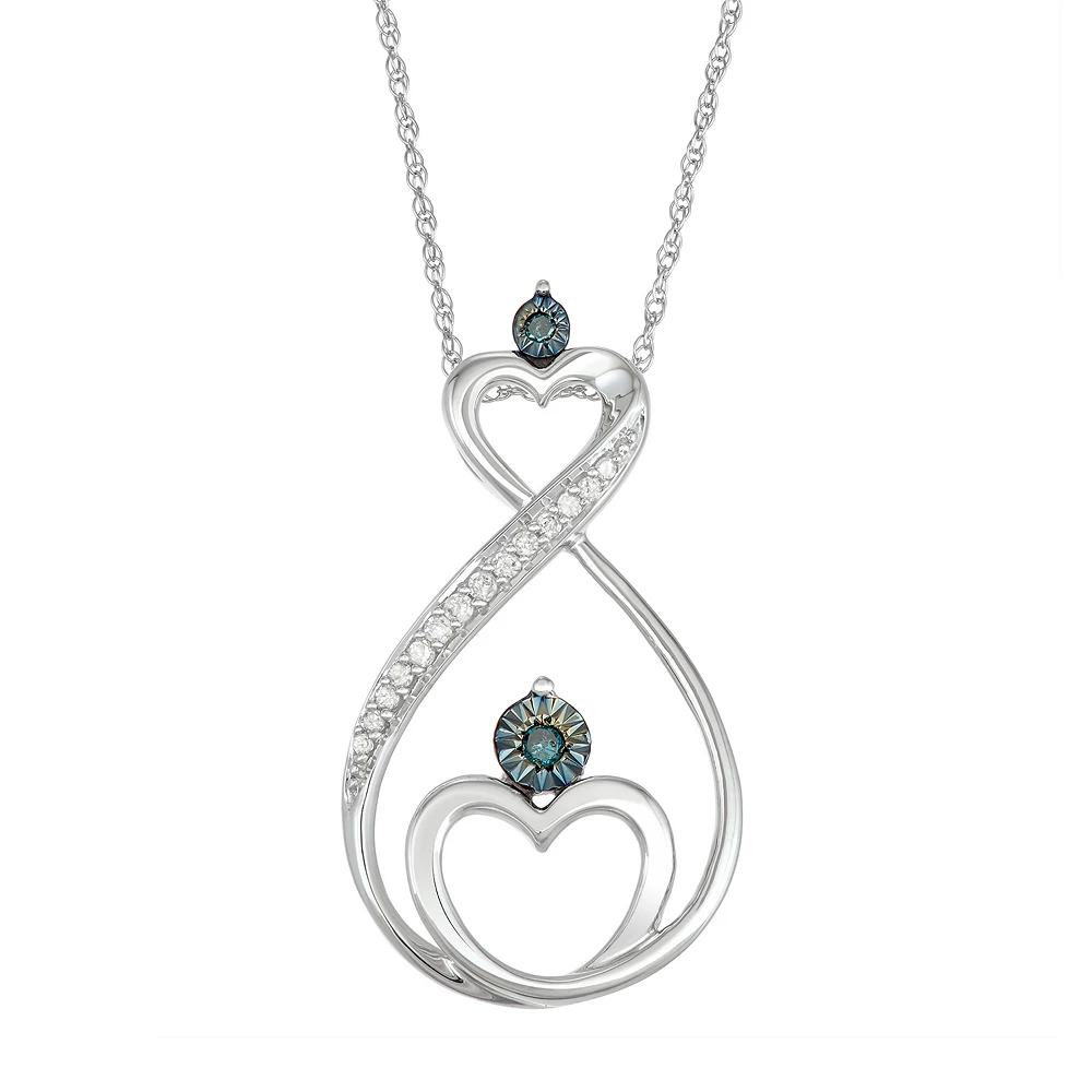10k White Gold 1/10 Carat T.W. Blue & White Diamond Heart Infinity Motherly Love Pendant, Women's, Size: 18", 10k Whgold Product Image