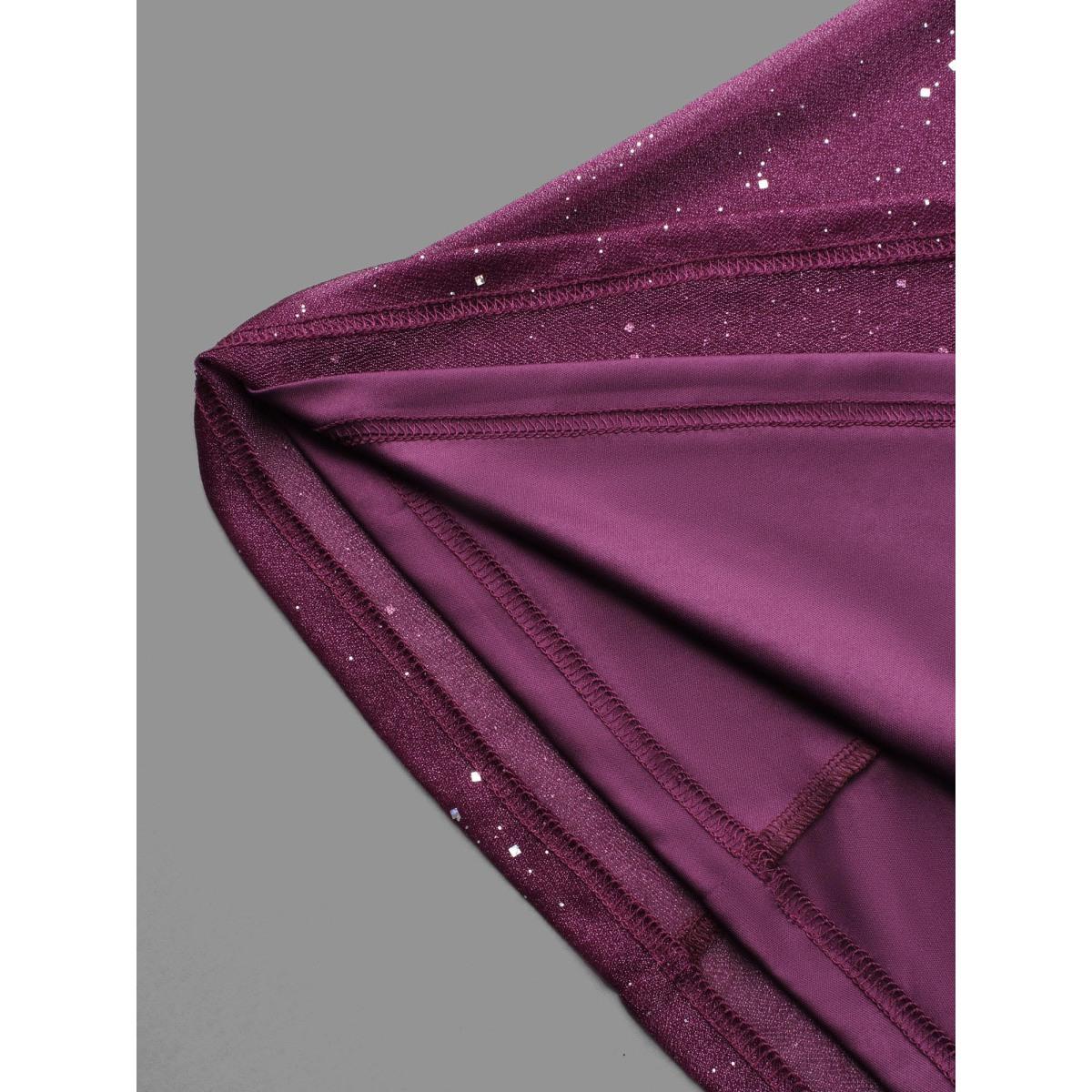 Plus Size Glitter Mesh Petal Sleeve Midi Dress Deeppurplered Women Party&Cocktail Texture Party Curvy Bloomchic 28/5X Product Image