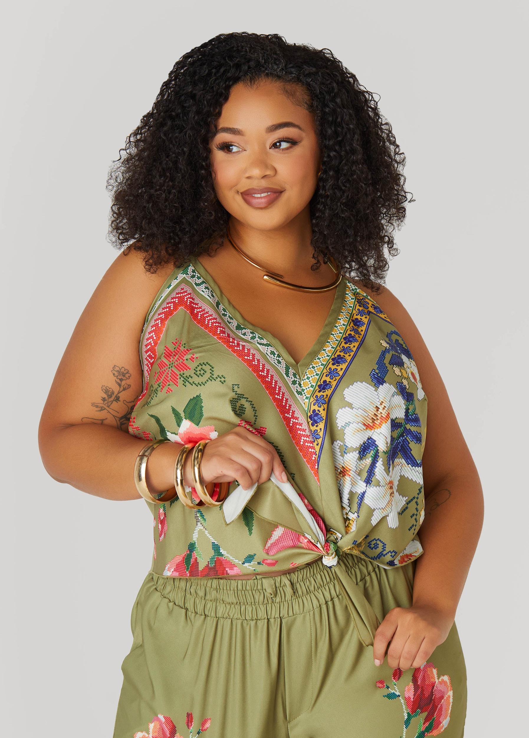 Tie Front Floral Halter Top Product Image