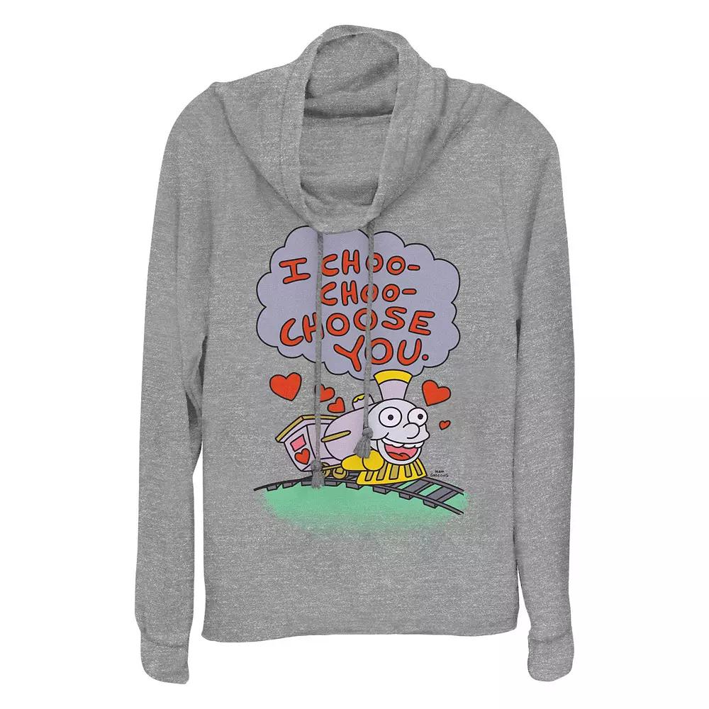 Women's The Simpsons I Choo Choo Choose You Train Cowlneck Graphic Lightweight Long Sleeve,  Product Image