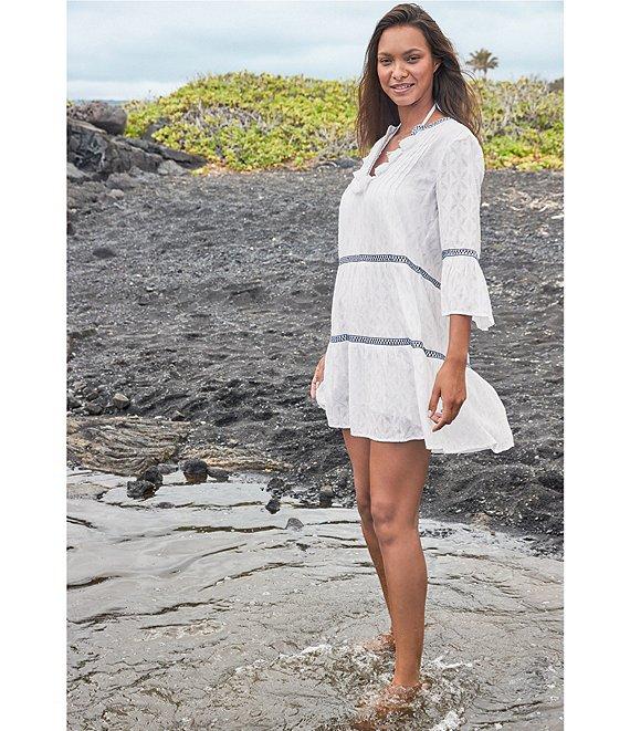 Tommy Bahama Cotton Clip Embroidered Tier Swim Cover Up Dress Product Image