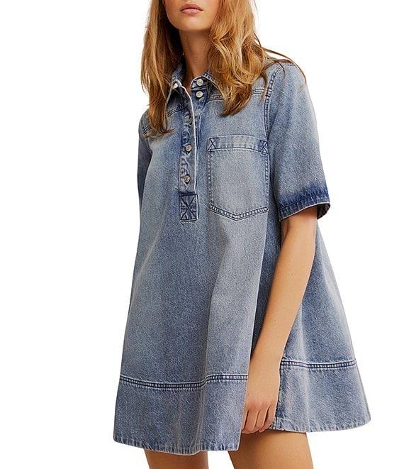 Free People Remino Collar Neck Short Sleeve Denim Mini Dress Product Image