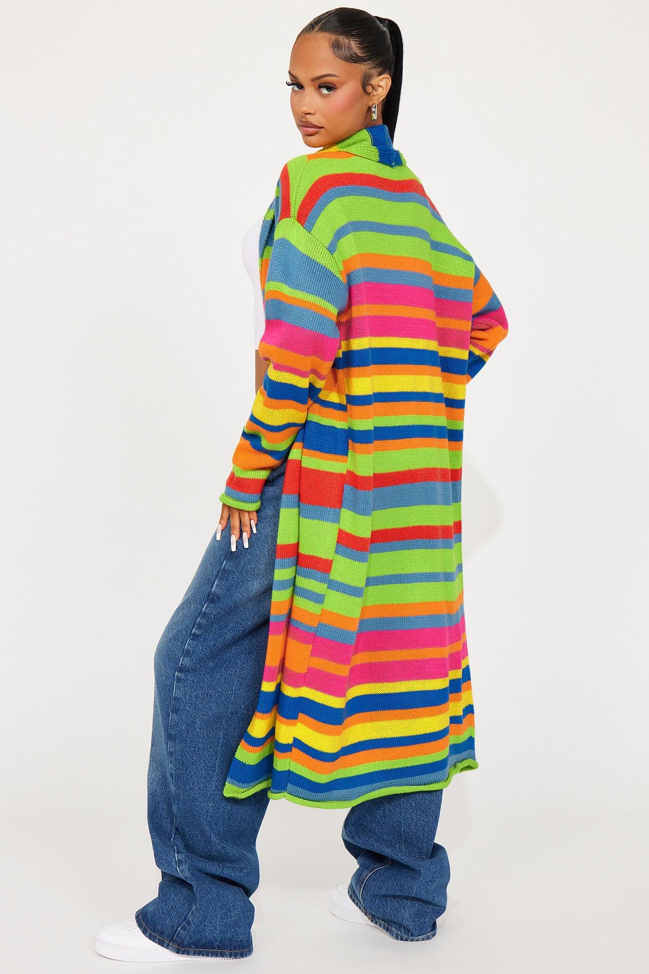 Bright Life Striped Long Cardigan - Multi Color Product Image