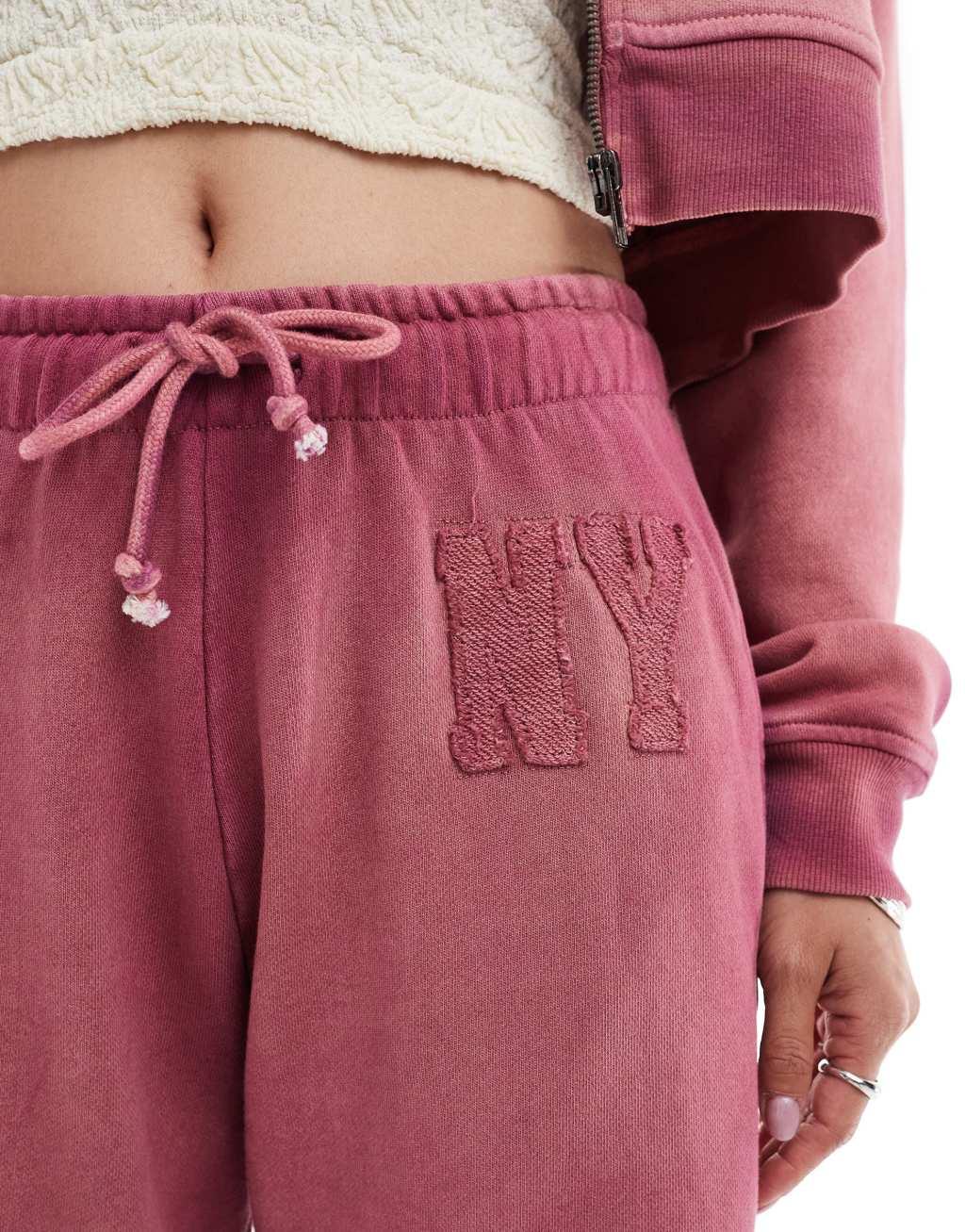 Daisy Street pink ombre wide leg sweatpants with new york logo - part of a set Product Image