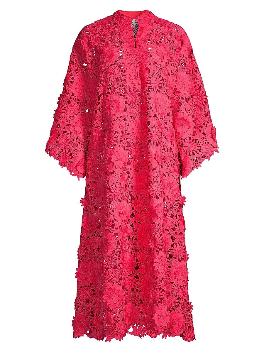 Womens Floral-Lace Caftan Midi-Dress Product Image
