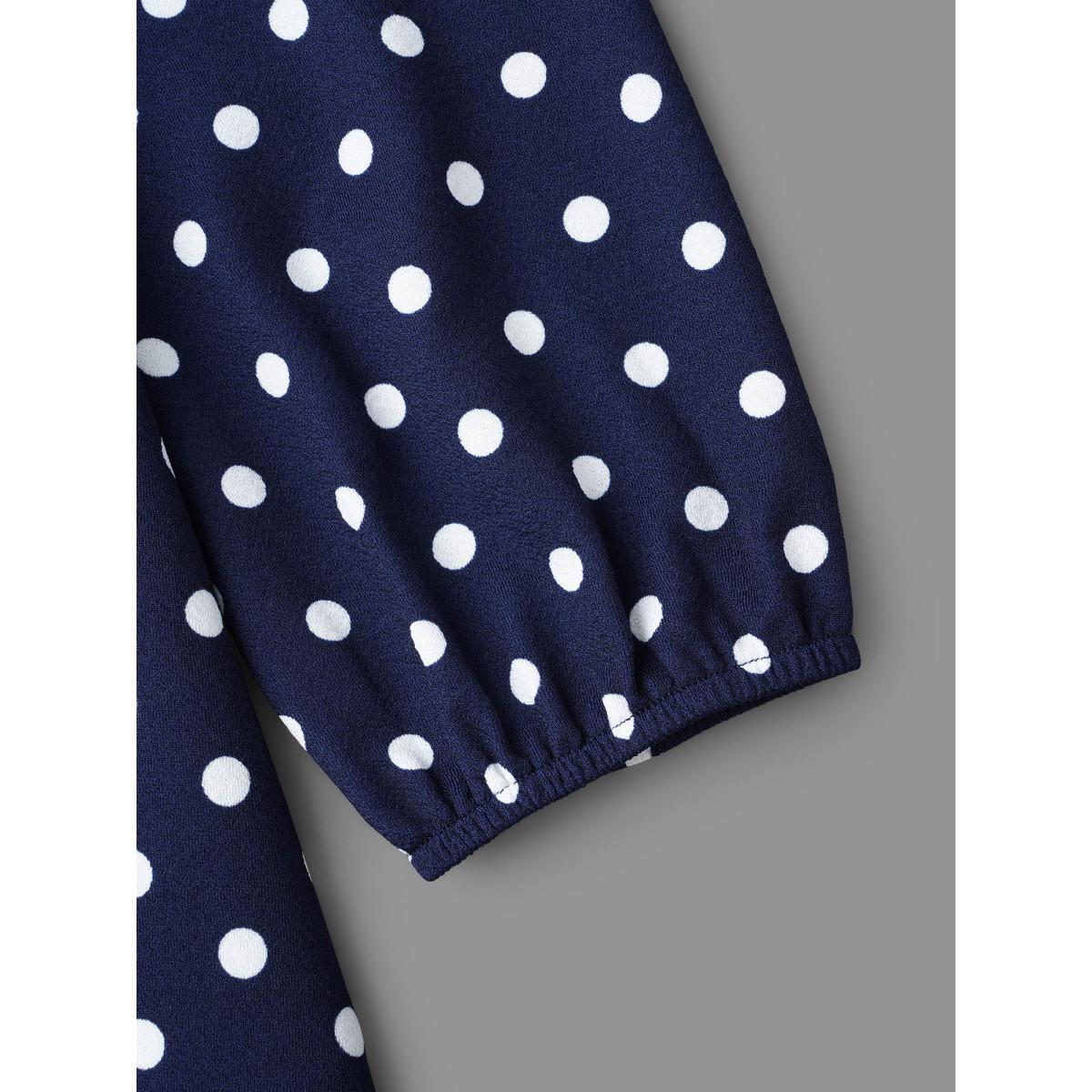 Plus Size V Neck Polka Dot Midi Dress DarkBlue Women Casual Non Knit Dresses Bloomchic 30/6X Product Image