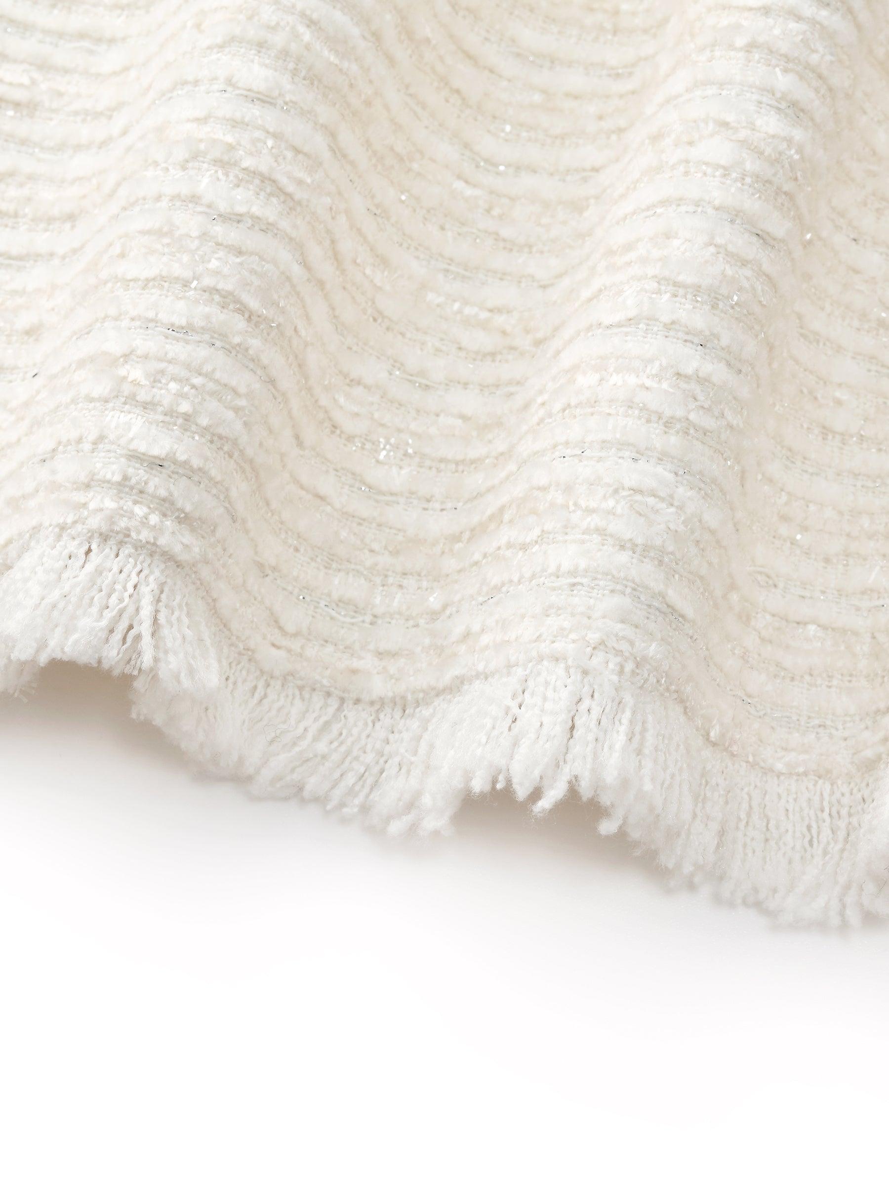 Tweed Round Neck Frayed Hem Women Cropped Jacket Product Image