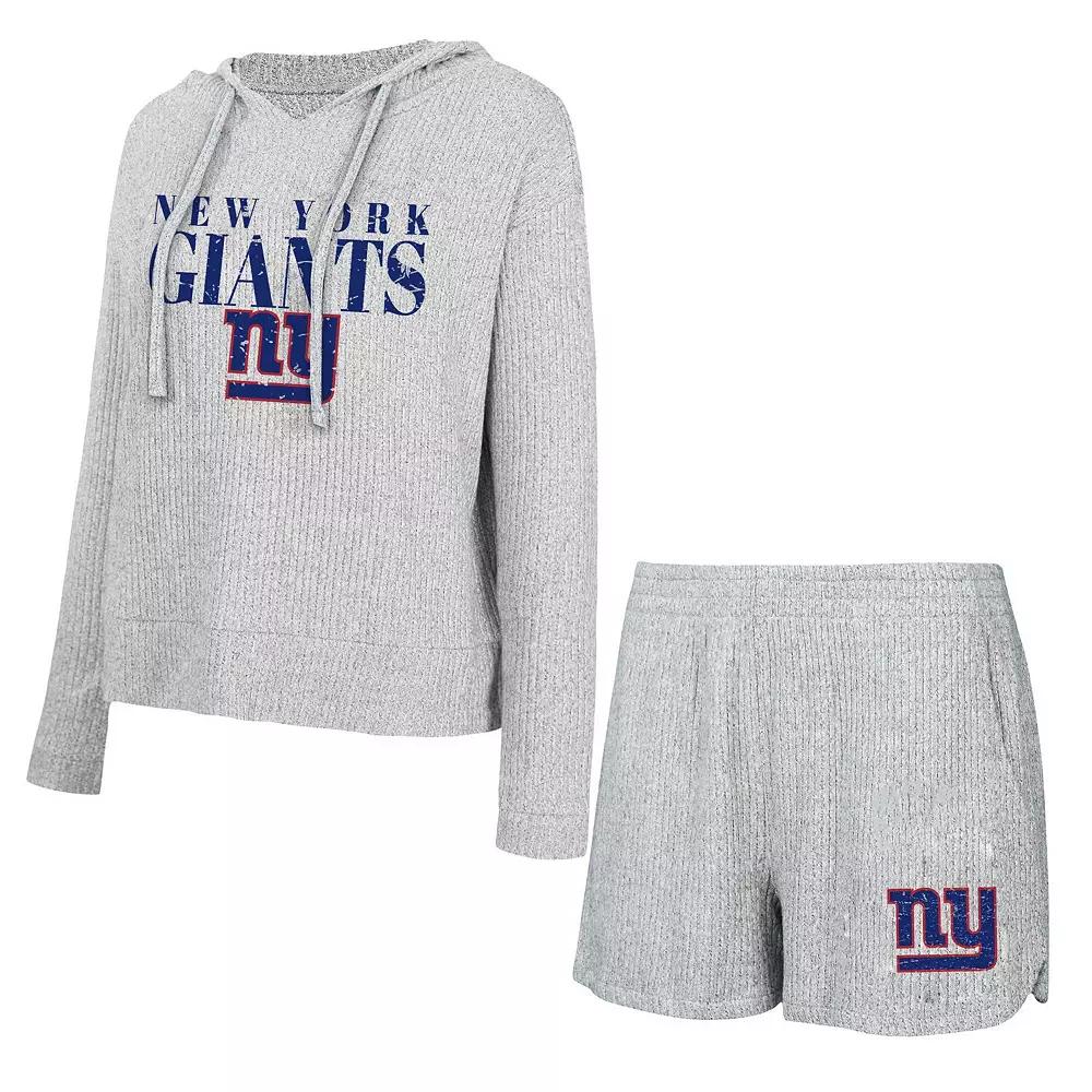 Women's Concepts Sport Gray New York Giants Juniper Long Sleeve Hoodie T-Shirt & Shorts Set, Size: 2XL, Grey Product Image