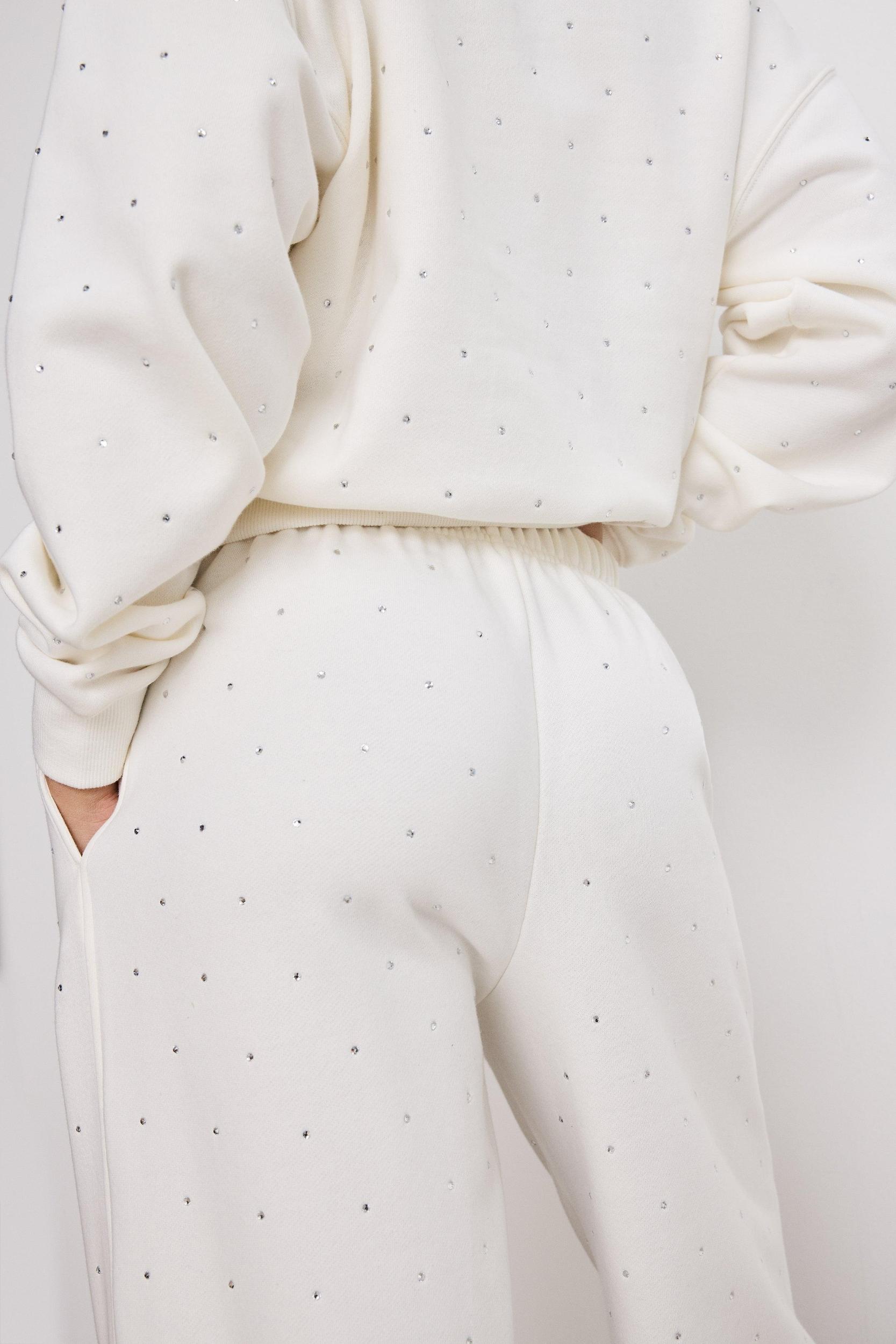 CRYSTAL WIDE LEG SWEATPANTS | CLOUD WHITE Product Image