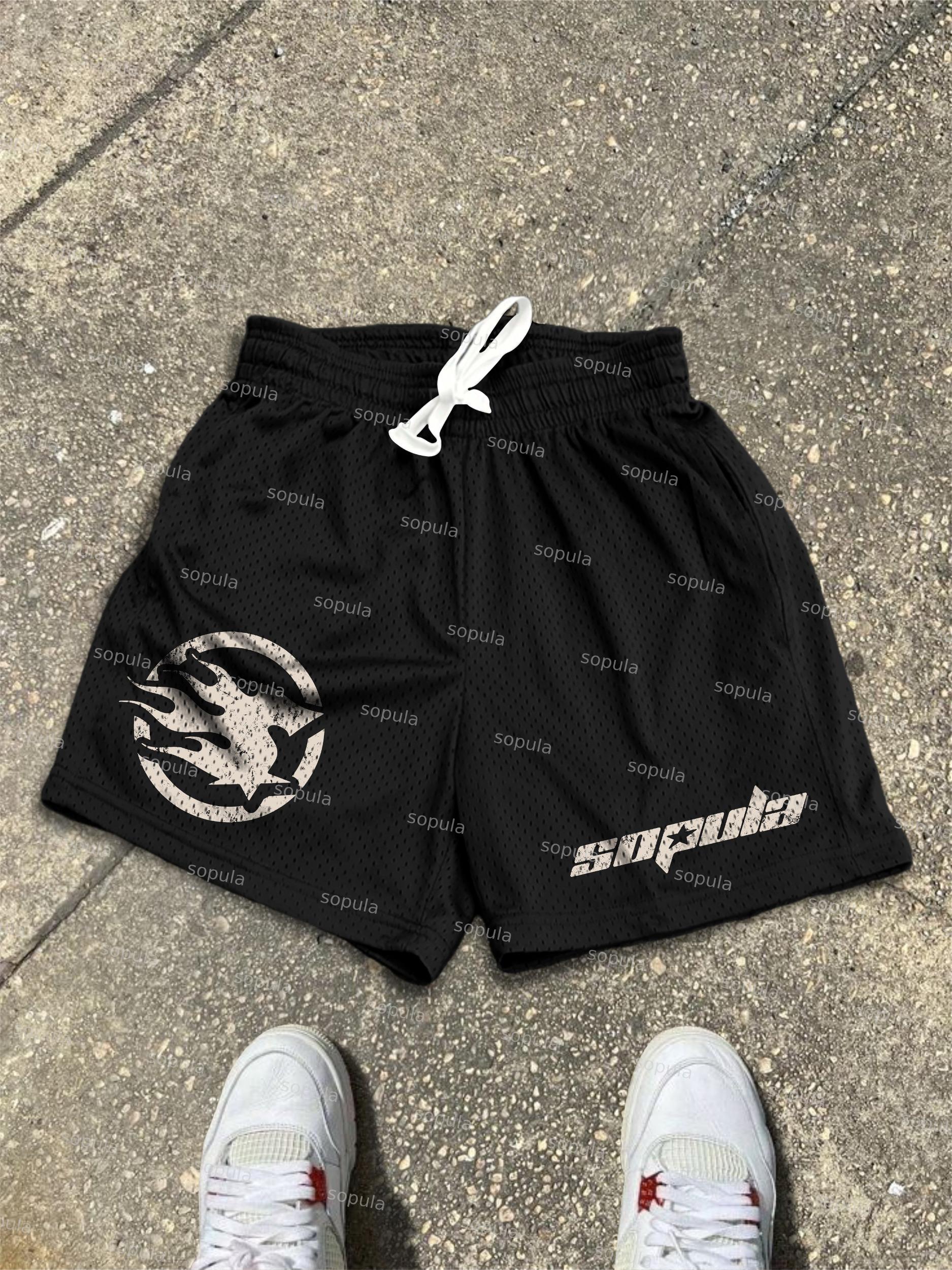 Sopula Basic Vintage Alphabet Graphic Mesh Shorts Product Image