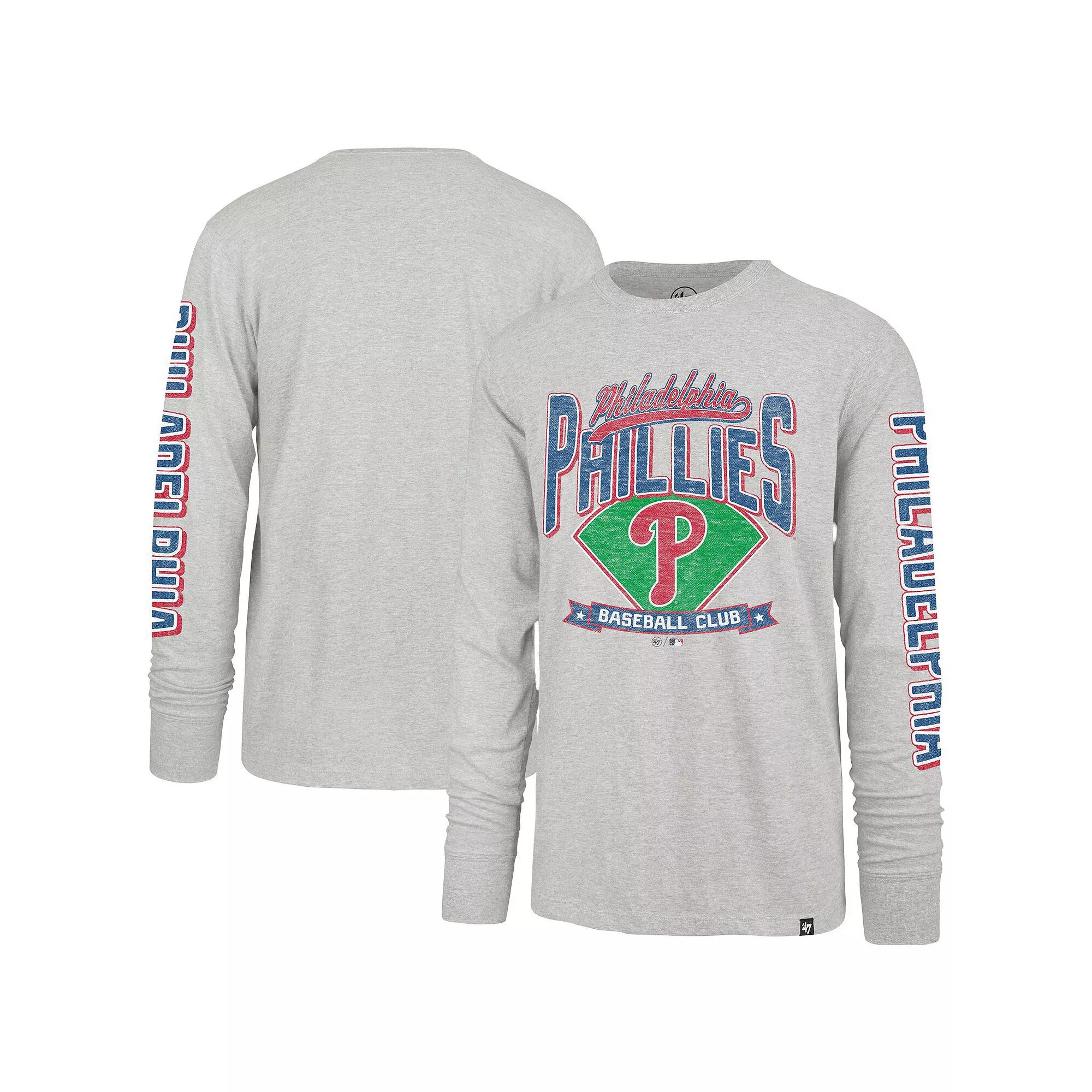 Men's '47 Gray Philadelphia Phillies Fair Ball Franklin Long Sleeve T-Shirt, Size: 2XL, Grey Product Image