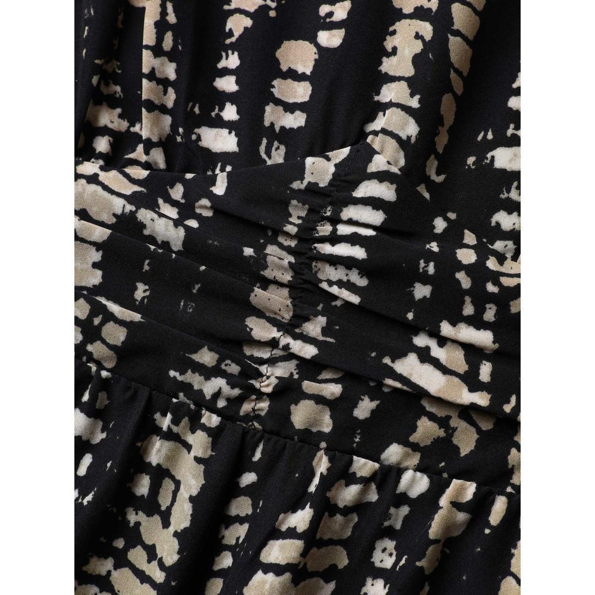 Plus Size Black Abstract Print Cinched Waist Blouse Women Short sleeve V-neck Everyday-Elegant Blouses BloomChic 10/M Product Image