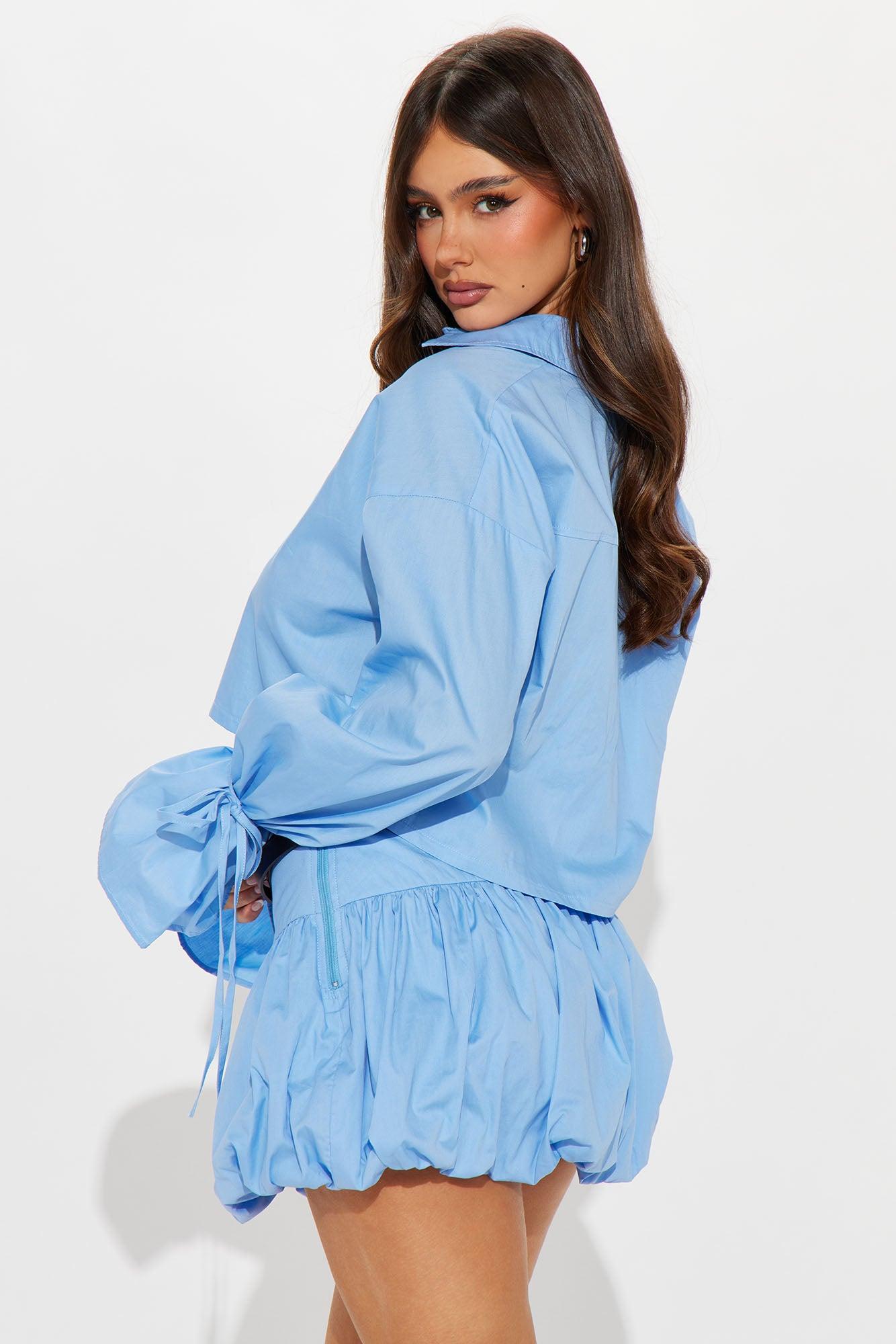 Simple Affair Bubble Hem Mini Skirt Set - Blue Product Image