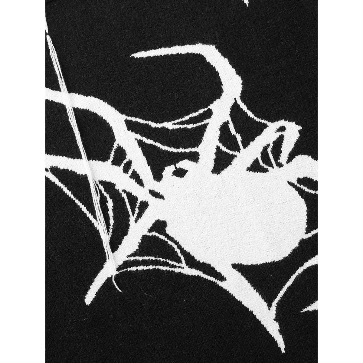 Plus Size Supersoft Essentials Spider Printed Jacquard Pullover Black Women Casual Loose Long Sleeve Round Neck Everyday Pullovers BloomChic 22-24/3X Product Image