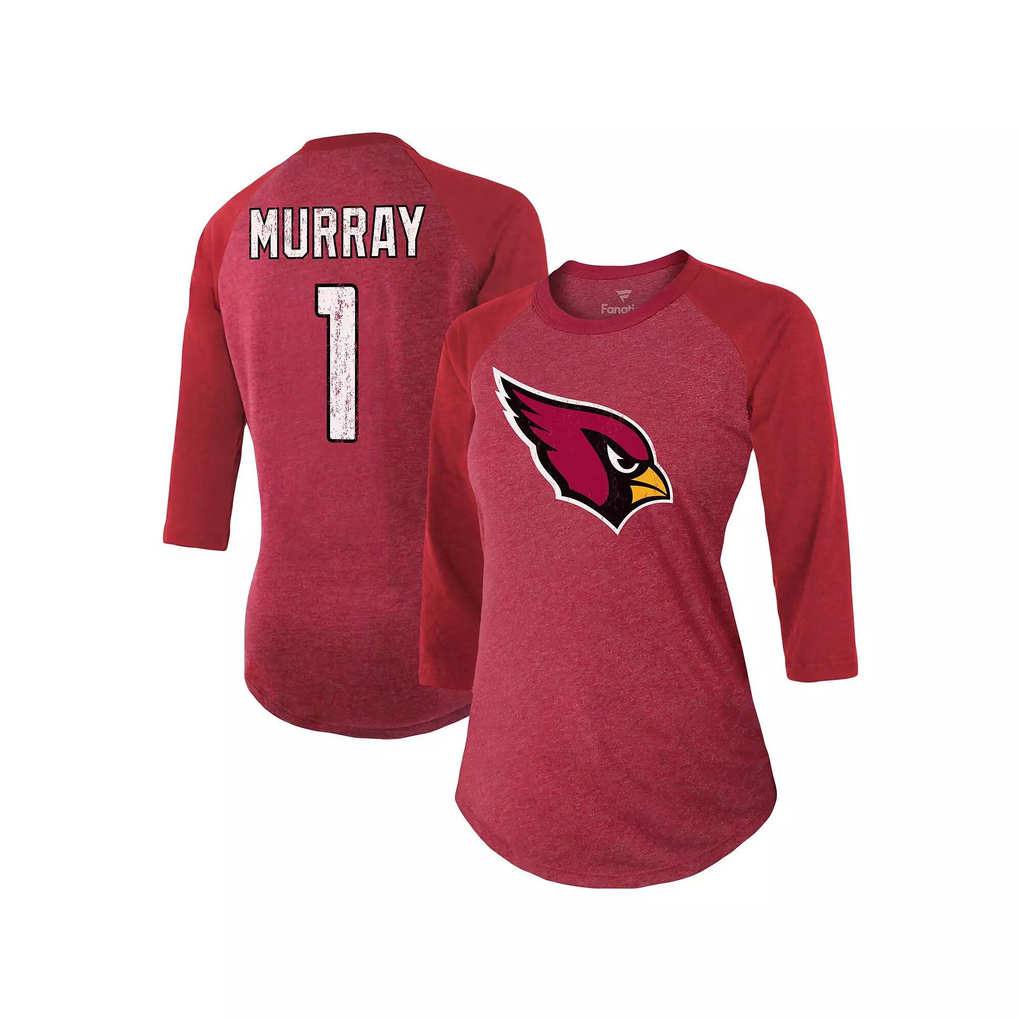 Women's Fanatics Branded Kyler Murray Cardinal Arizona Cardinals Team Player Name & Number Tri-Blend Raglan 3/4-Sleeve T-Shirt, Size: Small, Red Product Image