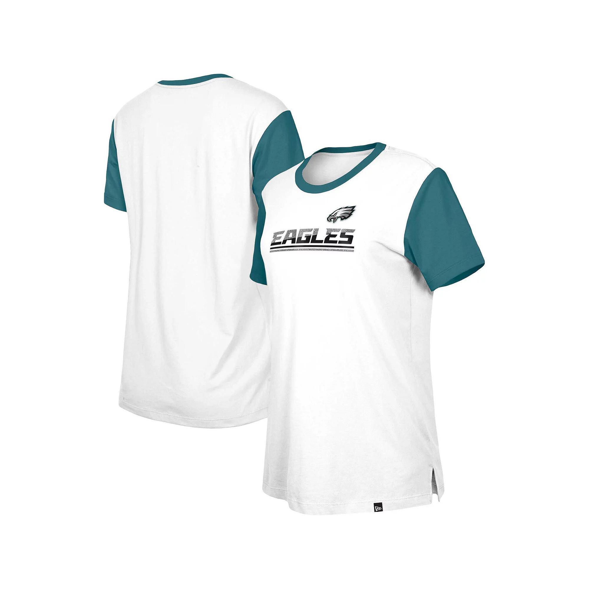 Women's New Era White/Midnight Green Philadelphia Eagles Third Down Colorblock T-Shirt, Size: Medium Product Image