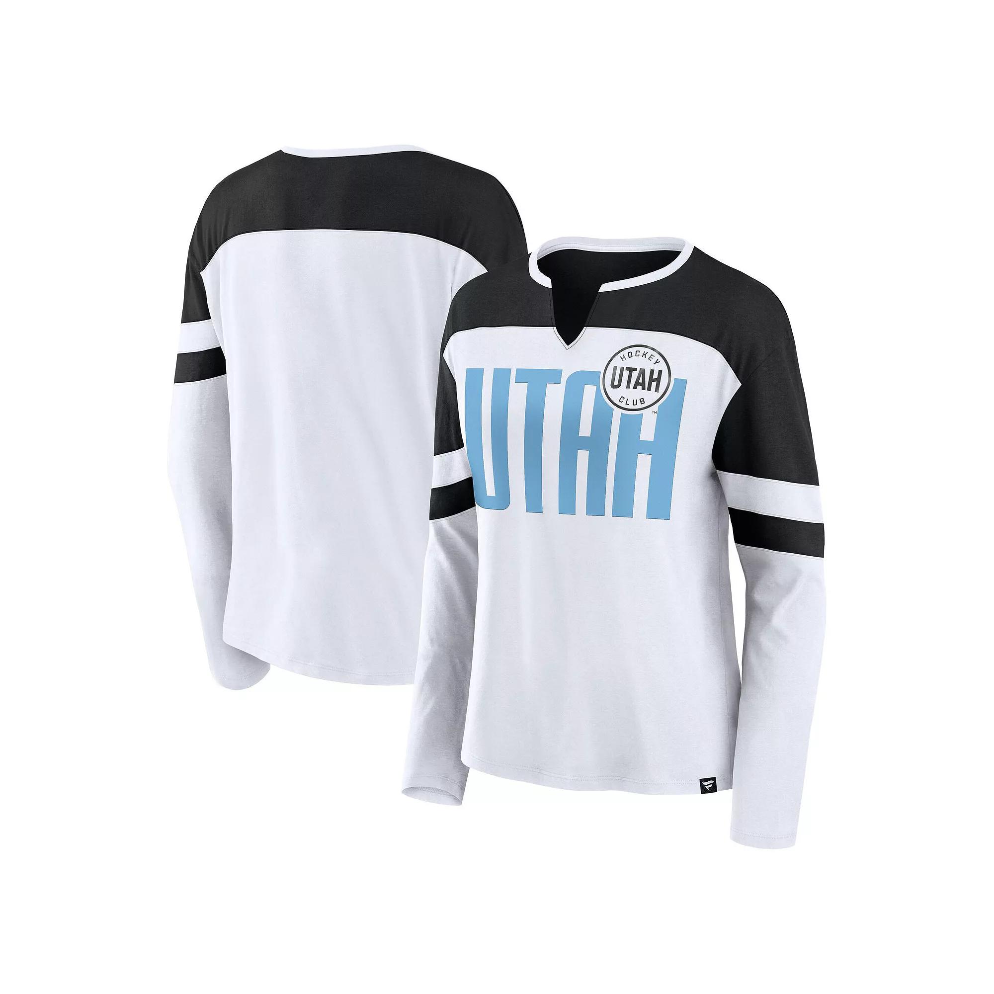 Women's Fanatics White/Black Utah Hockey Club Frozen Notch Neck Long Sleeve T-Shirt,  Product Image