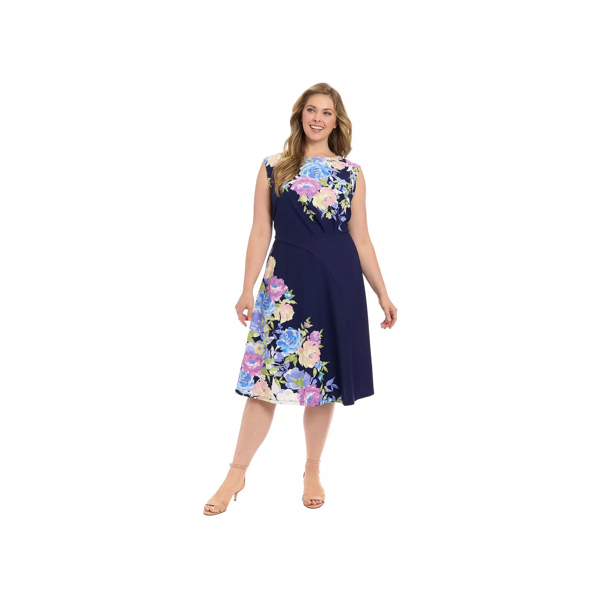 Plus Size London Times Sleeveless Scuba Crepe Midi Dress, Women's, Size: 18 W, Blue Product Image