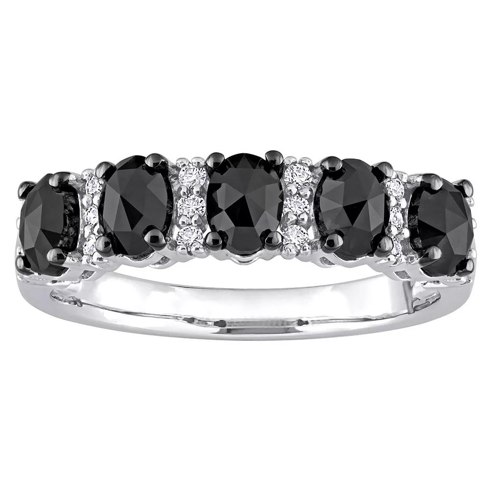Stella Grace 10k White Gold 1 1/4 Carat T.W. Oval Black Diamond & 1/7 Carat T.W. Lab-Created Moissanite Wedding Band, Women's,  Product Image