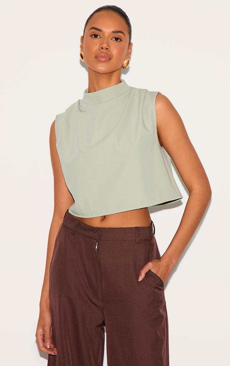 Sage Woven Pleated Boxy Top Product Image