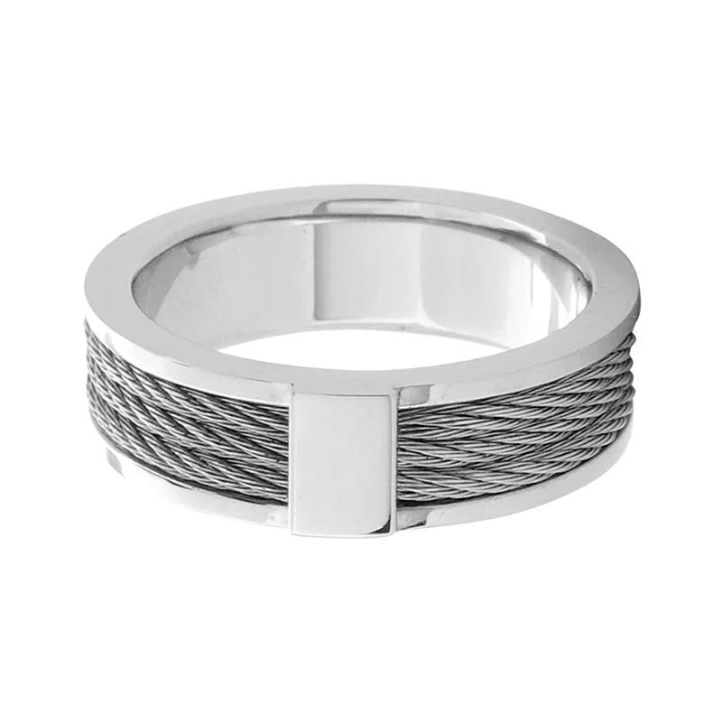 Men's Steel Cable Inlayed Comfort Fit Ring, Size: 12, Stainless Product Image