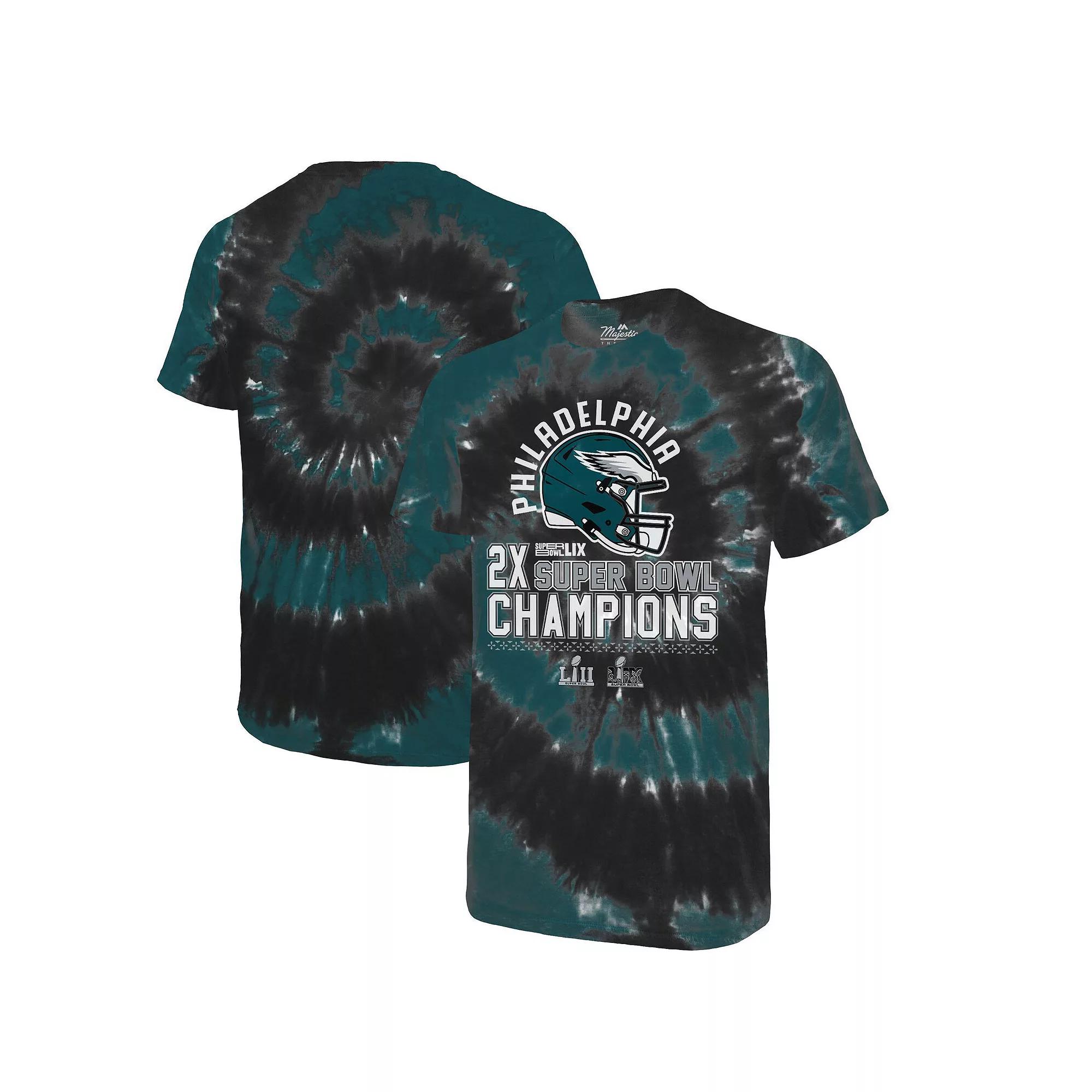 Men's Majestic Threads Midnight Green/Black Philadelphia Eagles Two-Time Super Bowl Champions Hard Count Spiral Tie-Dye T-Shirt, Size: Small Product Image