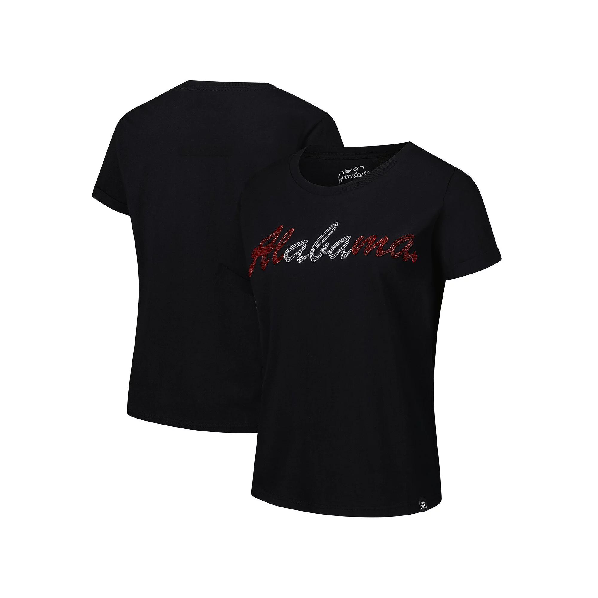 Women's Black Alabama Crimson Tide Hand Sewn Beaded Script T-Shirt,  Product Image