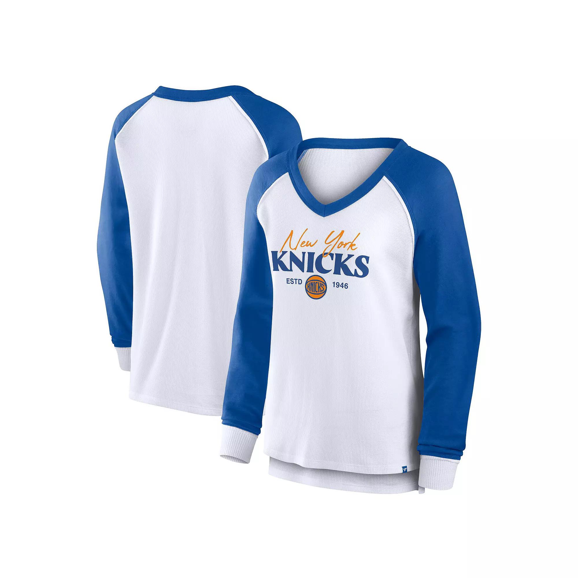 Women's Fanatics White New York Knicks Open Lane Waffle Long Sleeve V-Neck T-Shirt, Size: XL Product Image