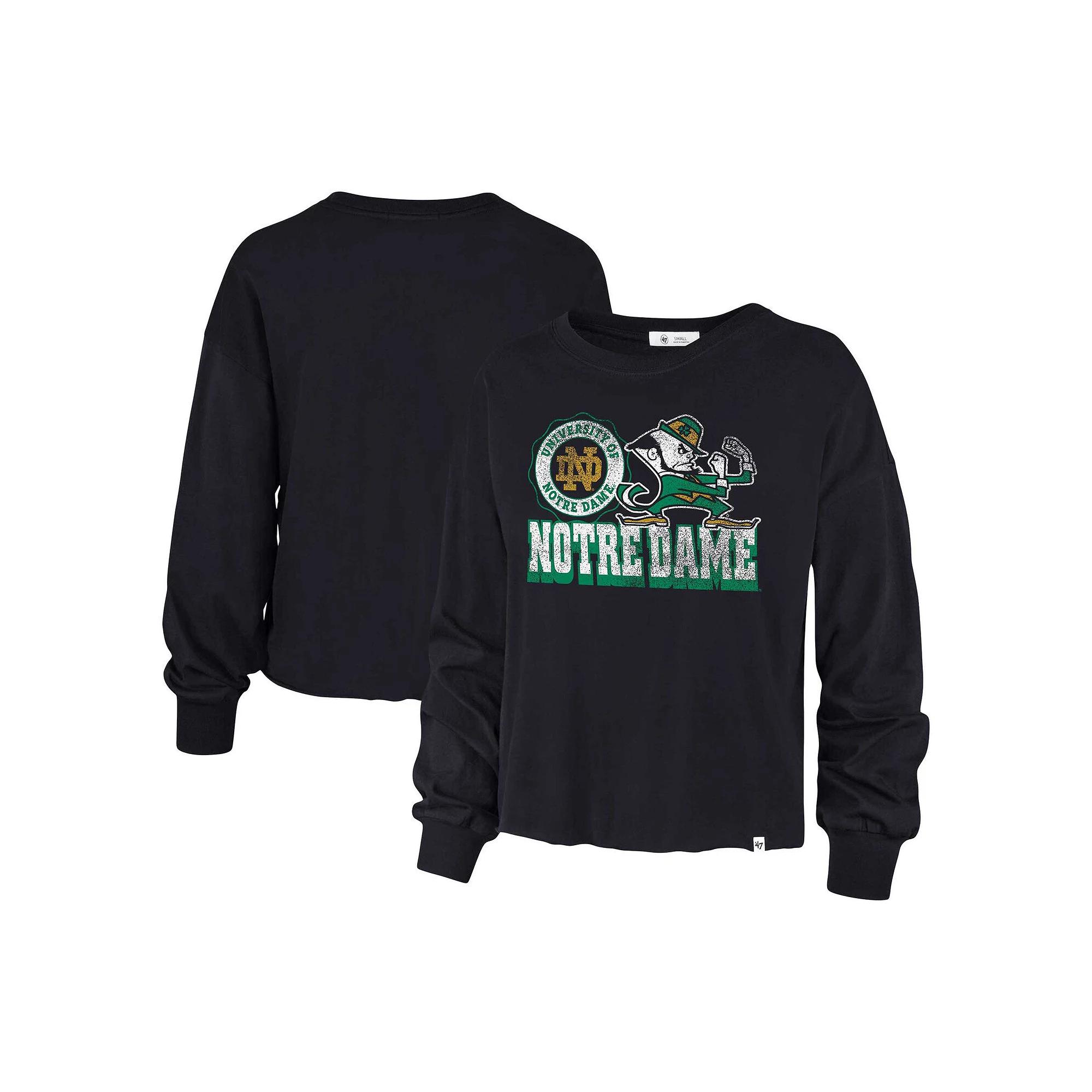Women's '47 Navy Notre Dame Fighting Irish Bottom Line Parkway Long Sleeve T-Shirt,  Product Image