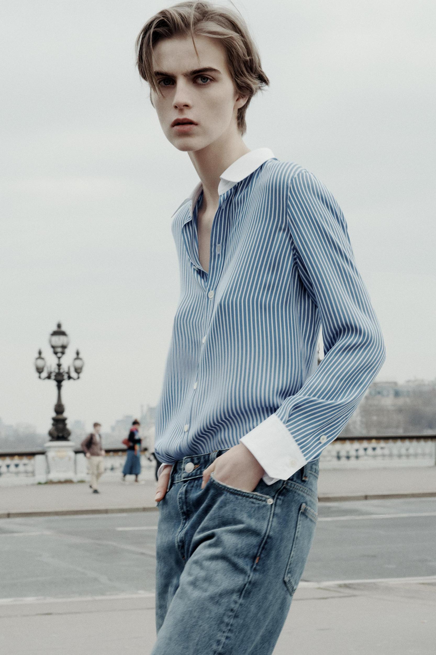 STRIPED SILK SHIRT ZW COLLECTION Product Image