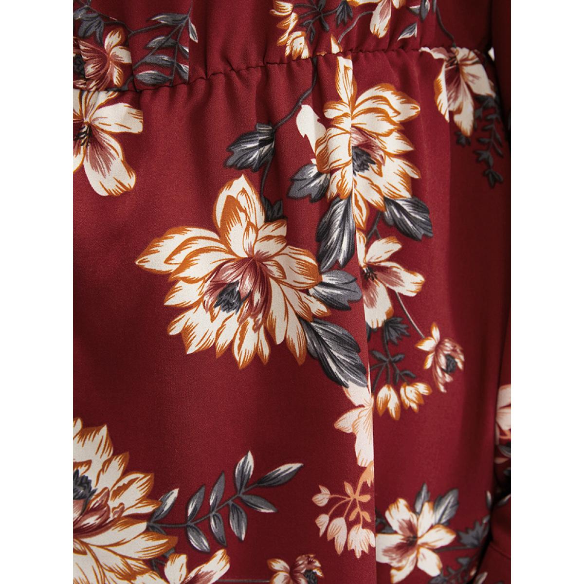 Plus Size Scarlet Floral Print Shirt Collar Button Up Blouse Women Elegant Long Sleeve Shirt collar Dailywear Blouses BloomChic 22-24/3X Product Image