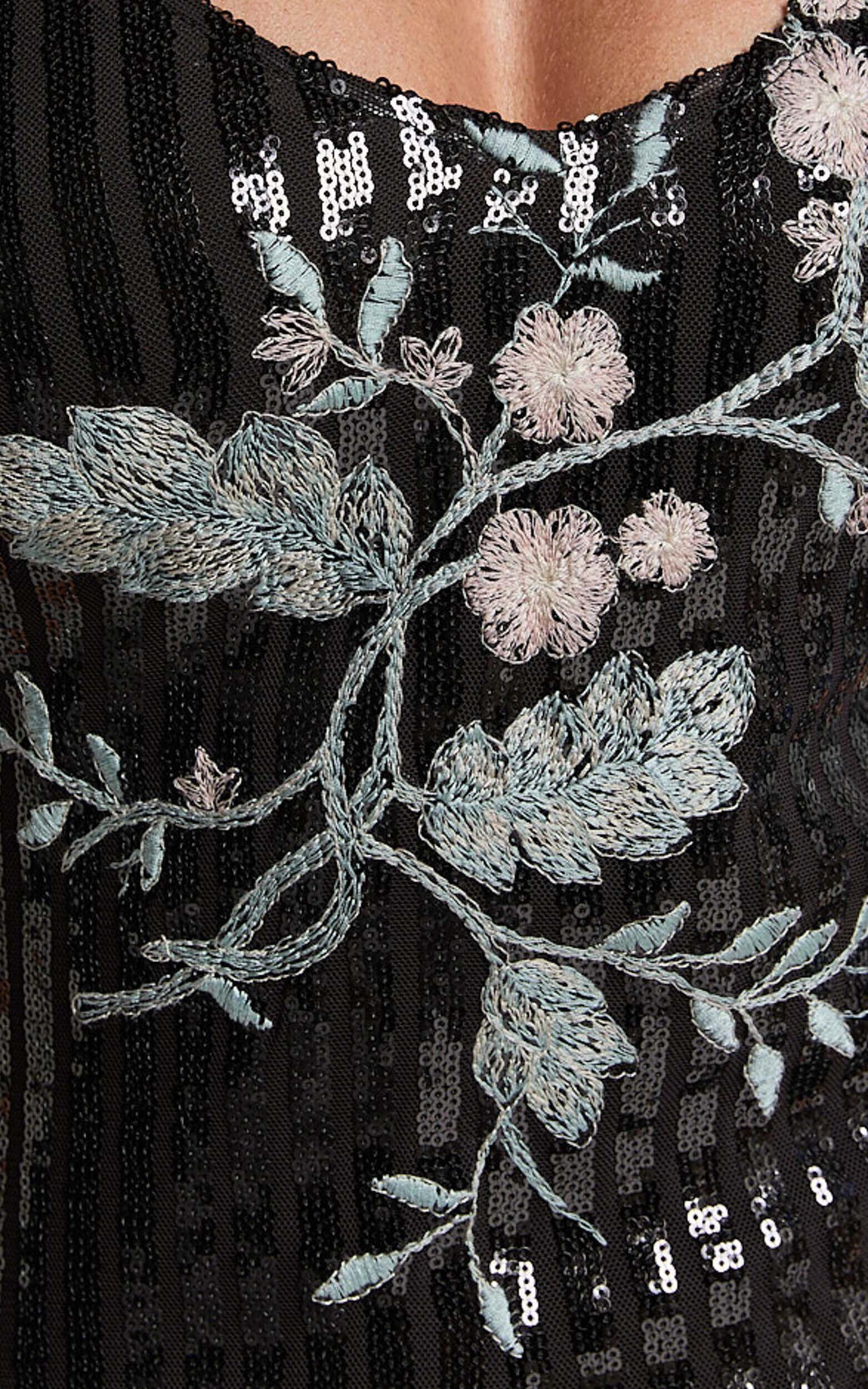 Adrienne Midi Dress - Sequin Embroidered Slip Dress in Black Product Image